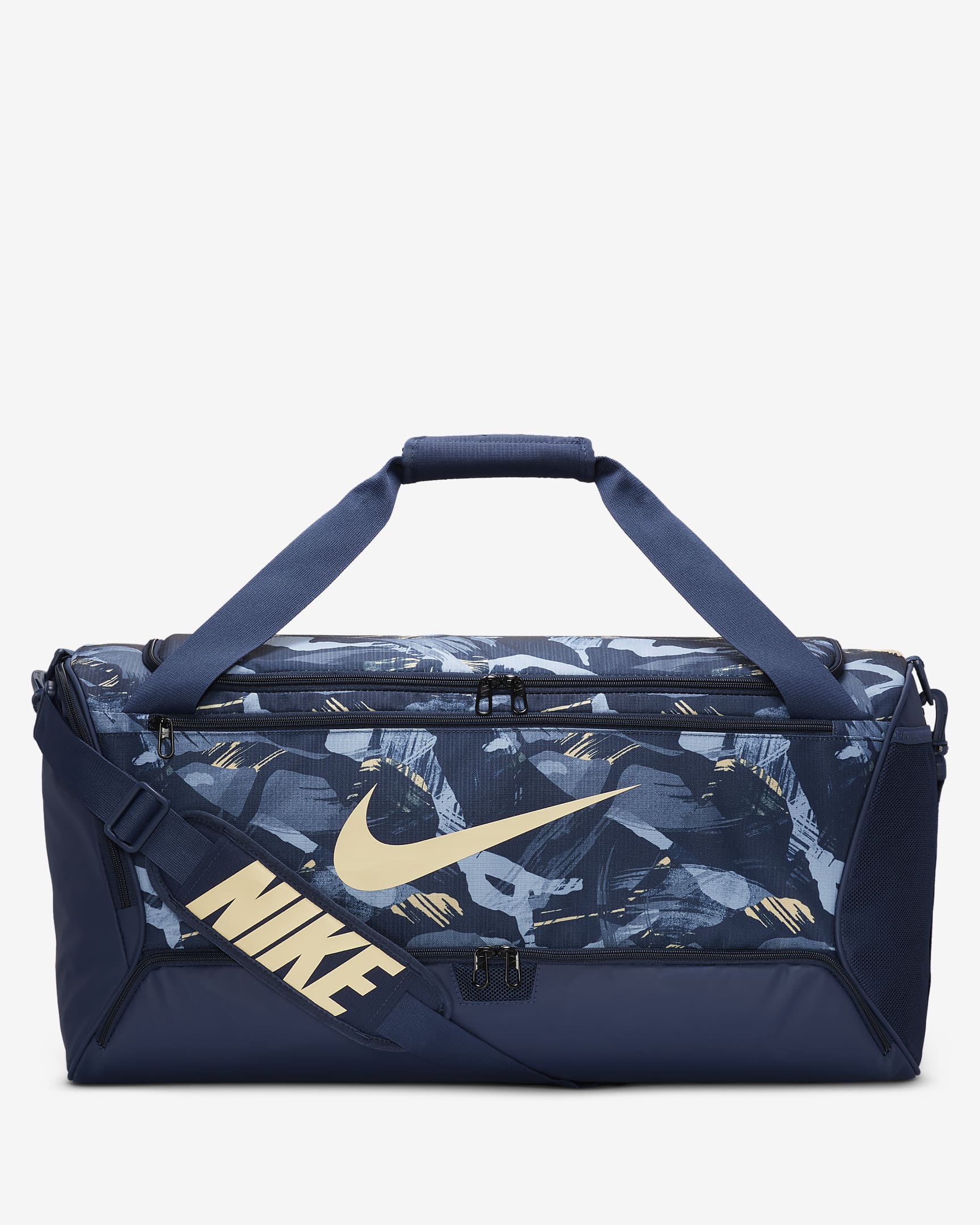 Nike Brasilia Printed Duffel Bag (Medium, 60L) - Midnight Navy/Midnight Navy/Pale Vanilla