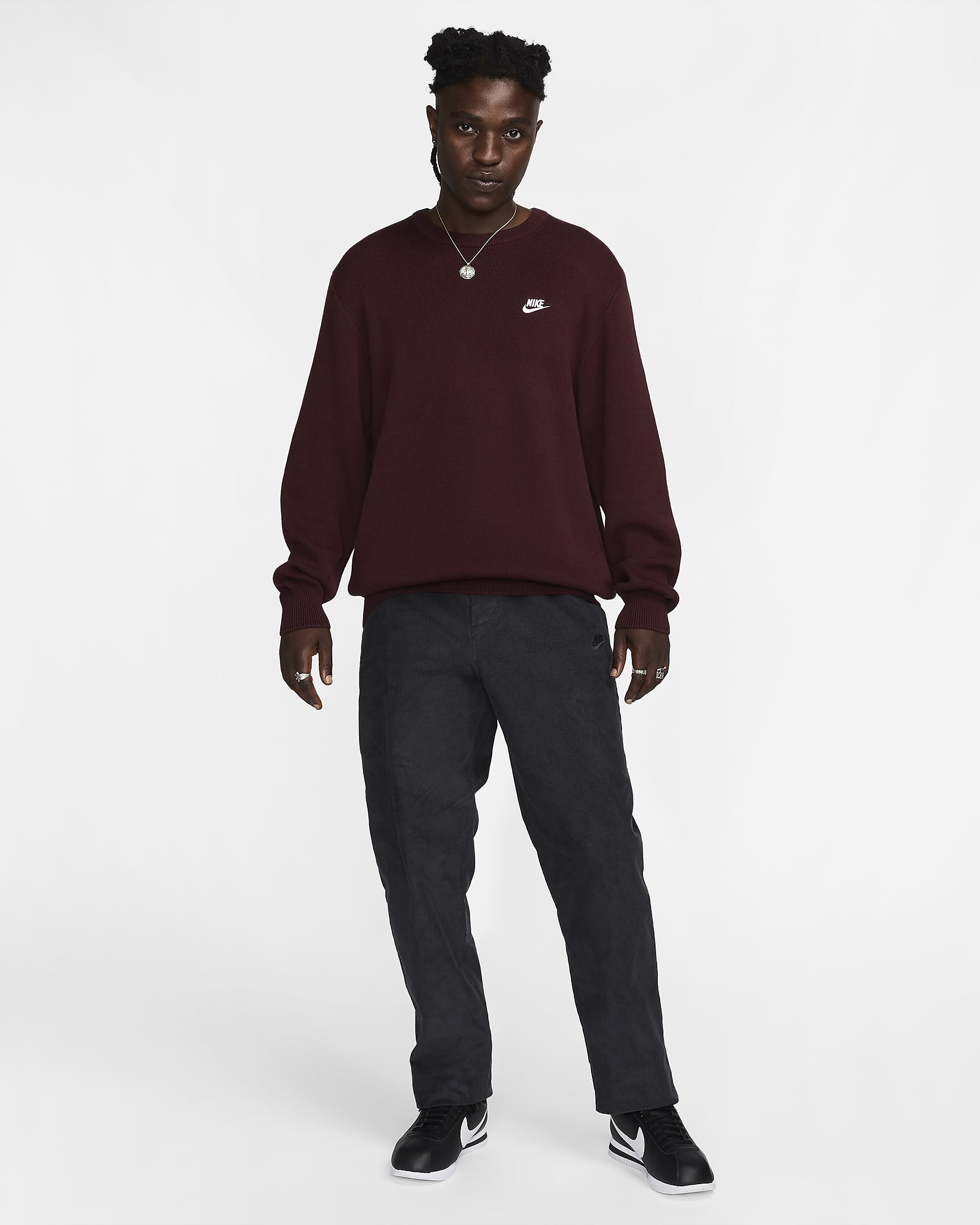 Nike Club Men's Crew-Neck Jumper - Burgundy Crush/White