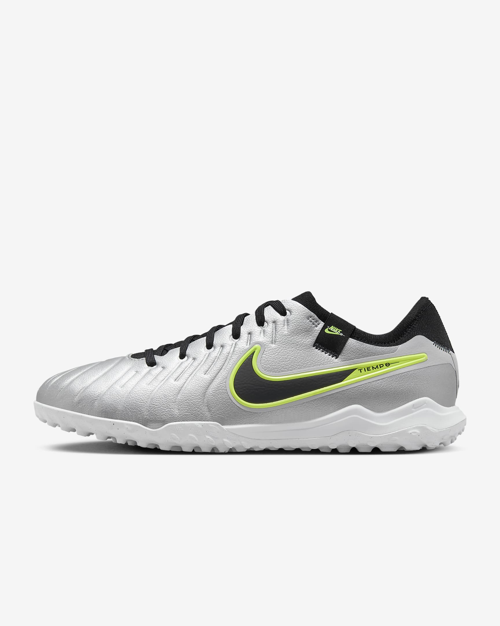 Nike Tiempo Legend 10 Pro Turf Low-Top Football Shoes - Metallic Silver/Volt/Black