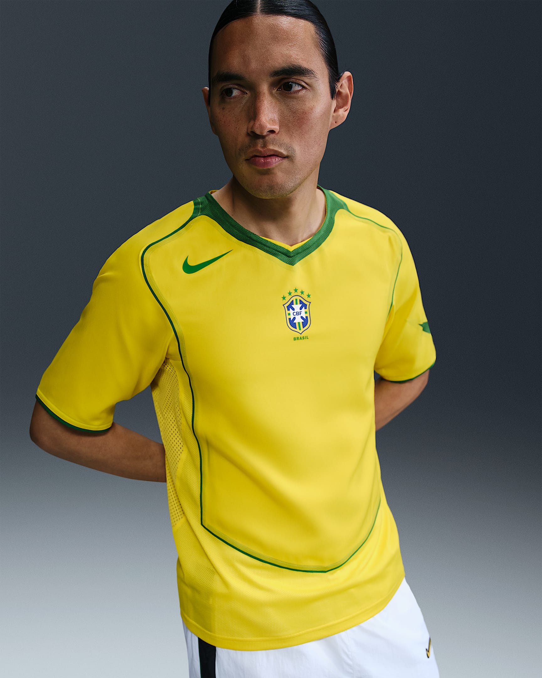 Brazil 2004 Total 90 Reissue Men's Nike Soccer Replica Jersey - Opti Yellow/Apple Green/Apple Green