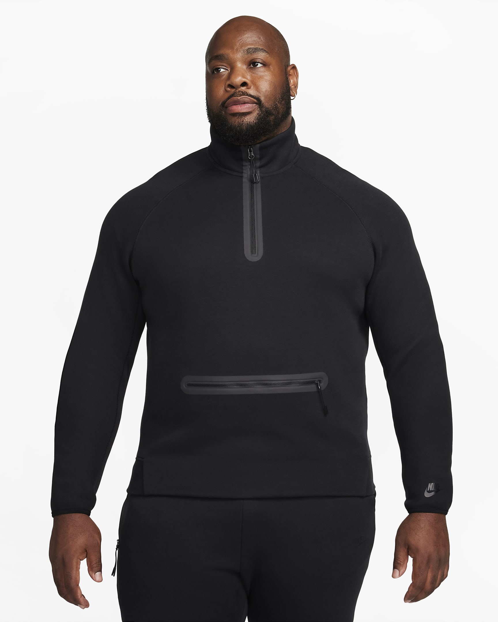 Tröja Nike Sportswear Tech Fleece med halv dragkedja för män - Svart/Svart