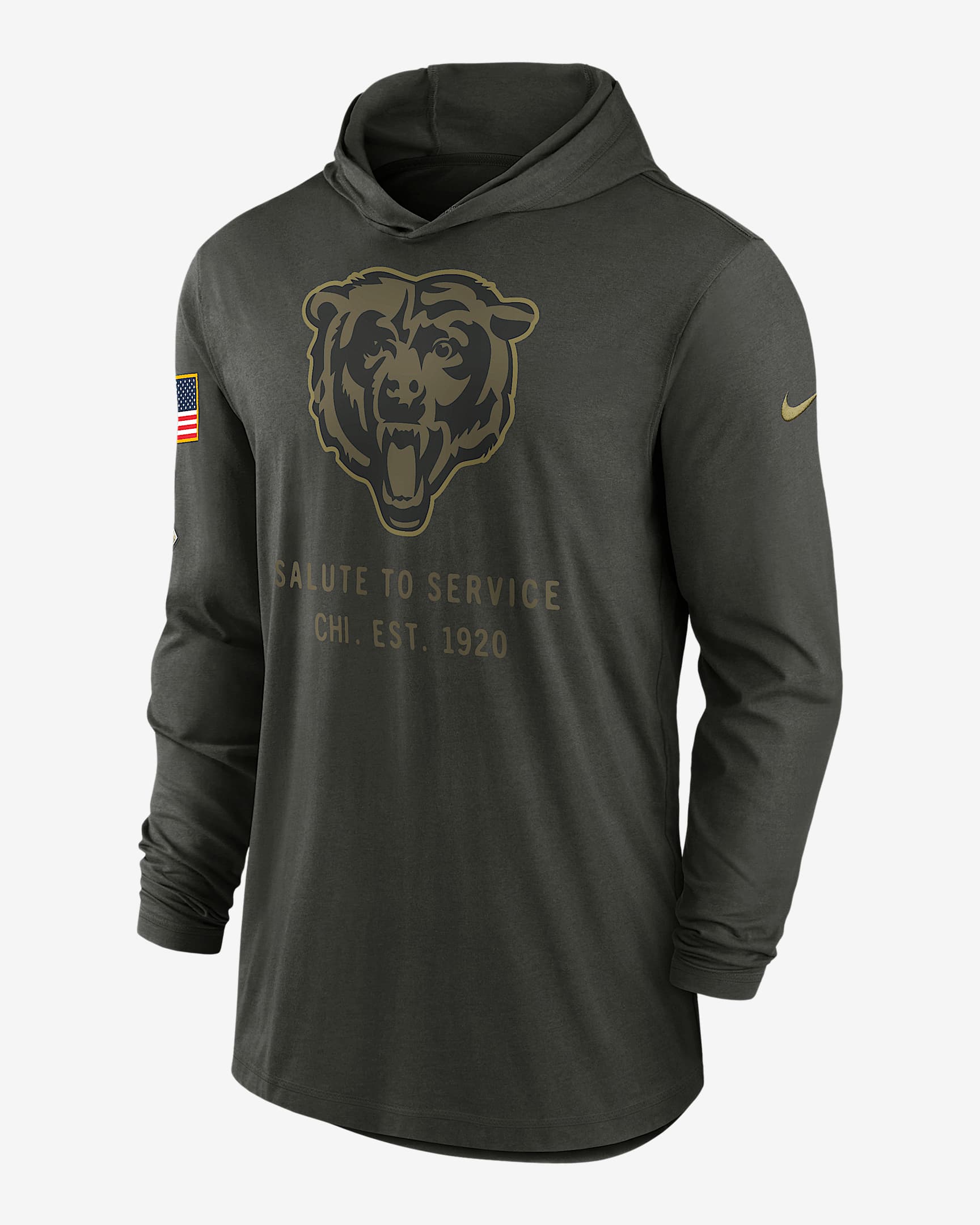 Chicago Bears Salute to Service Sideline Men’s Nike Dri-FIT NFL Long-Sleeve Hooded Top - Sequoia