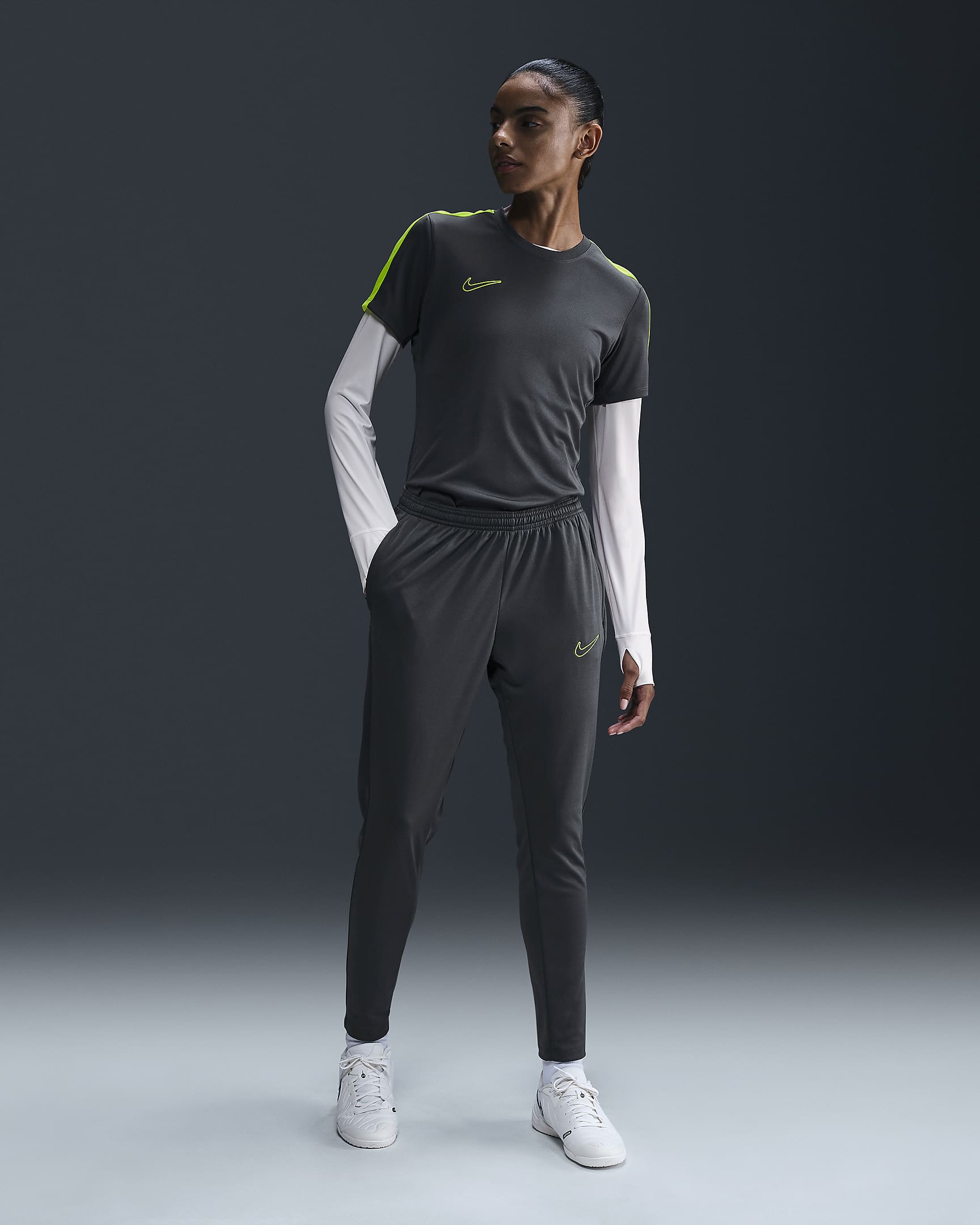 Damka koszulka piłkarska z krótkim rękawem Nike Dri-FIT Academy - Anthracite/Volt/Volt