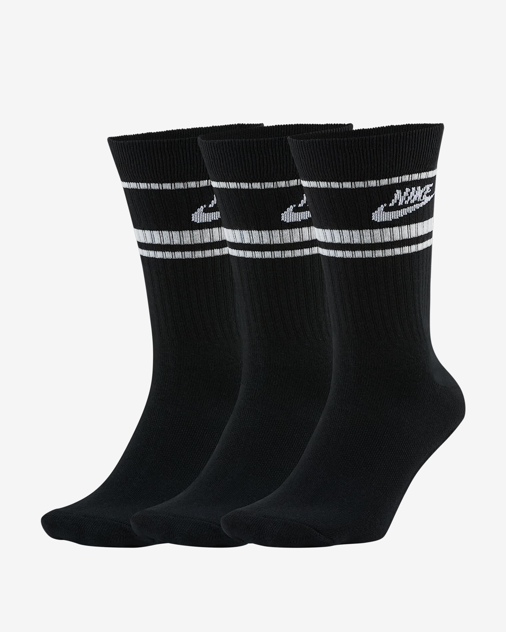 Calcetas Nike Sportswear Essential (3 pares) - Negro/Blanco
