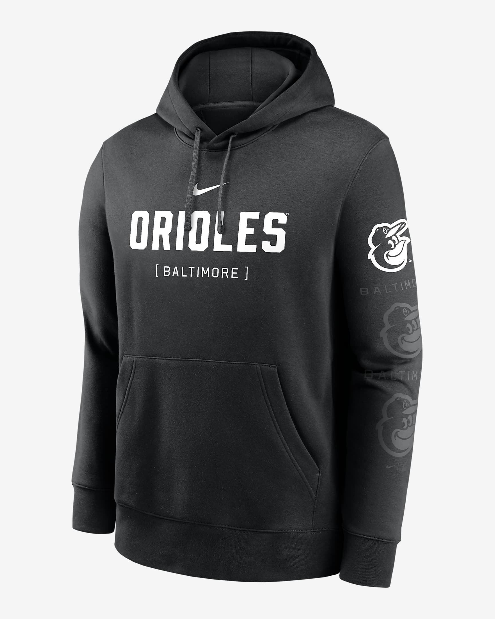 Sudadera con gorro sin cierre Nike de la MLB para hombre Baltimore Orioles Fashion Club - Negro