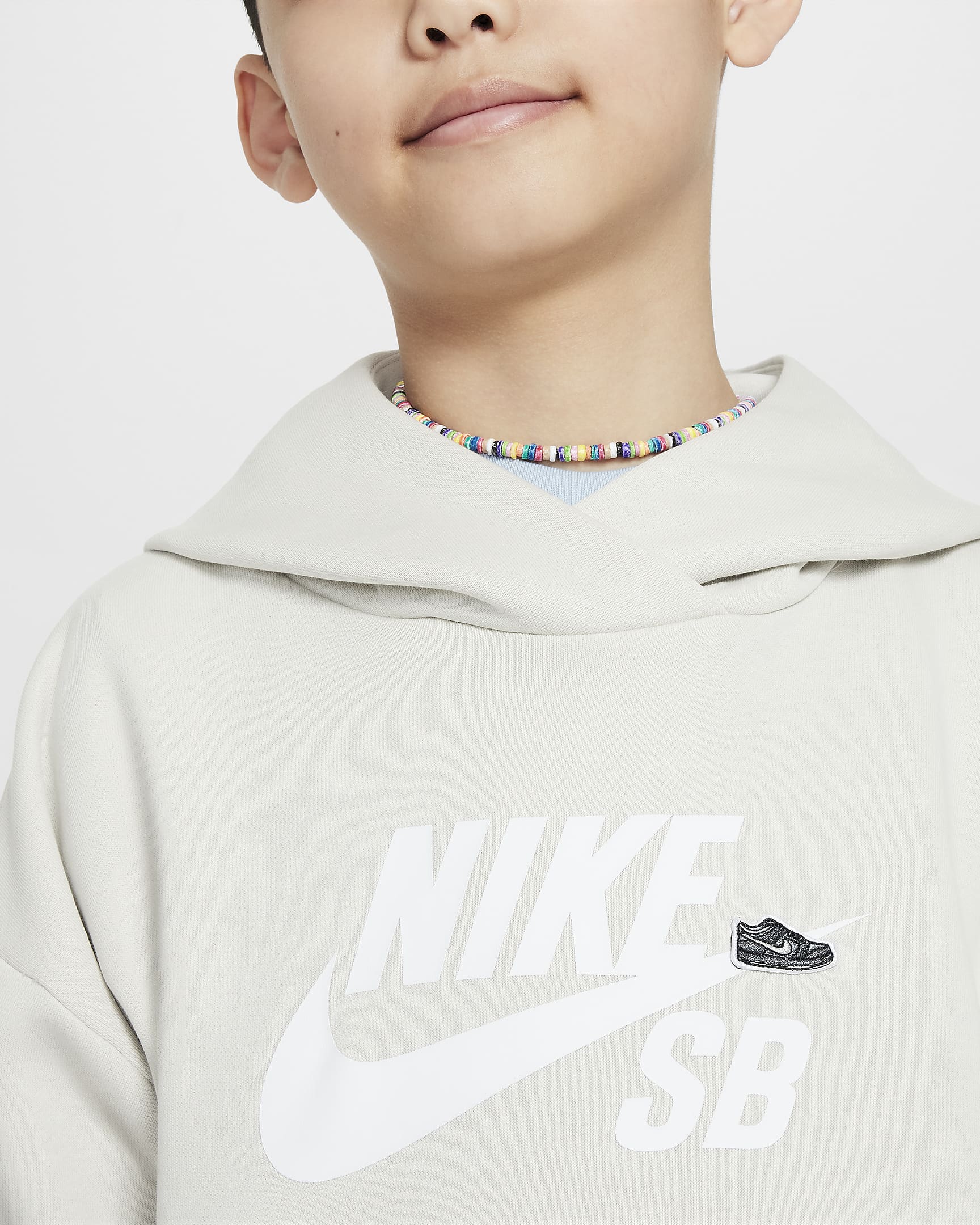 Sudadera con gorro sin cierre oversized para niños talla grande Nike SB Icon Fleece EasyOn - Hueso claro/Blanco