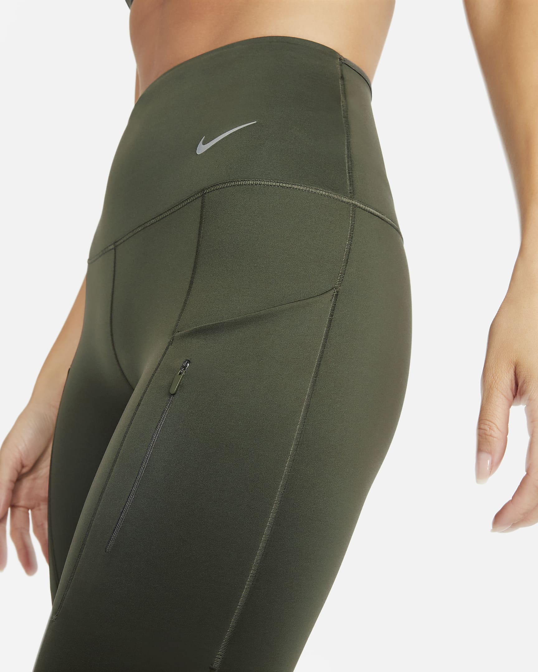 Nike Go Women's Firm-Support High-Waisted Leggings with Pockets - Cargo Khaki/Black