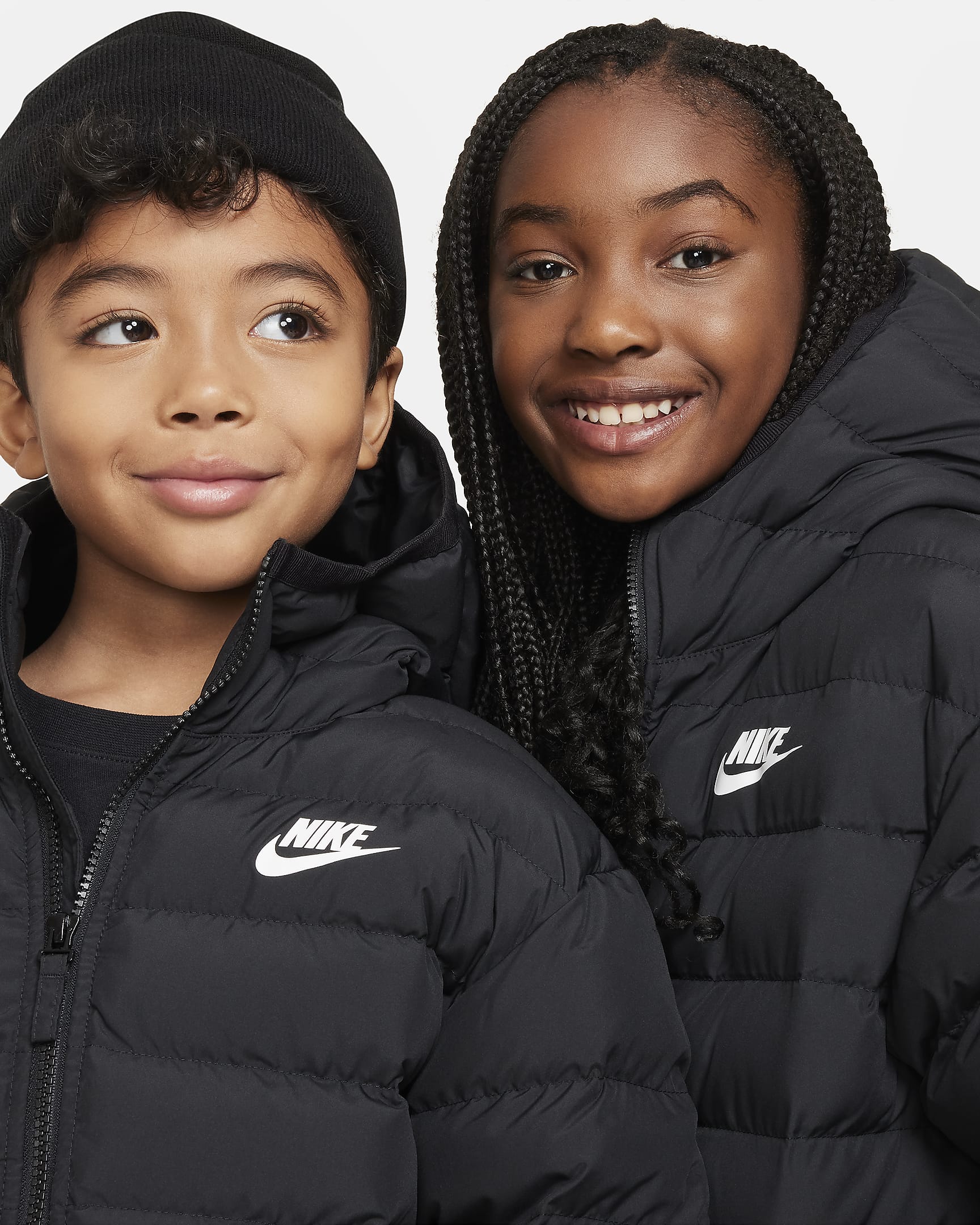 Nike Sportswear Lightweight Synthetic Fill Big Kids' Loose Hooded Jacket - Black/Black/White