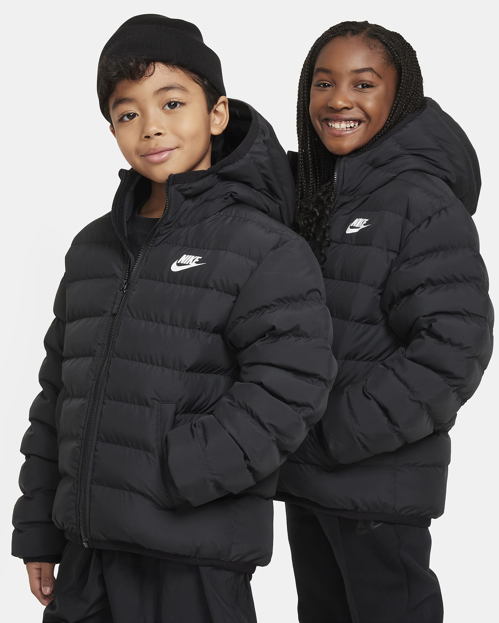 Nike Sportswear Lightweight Synthetic Fill Big Kids' Loose Hooded Jacket - Black/Black/White