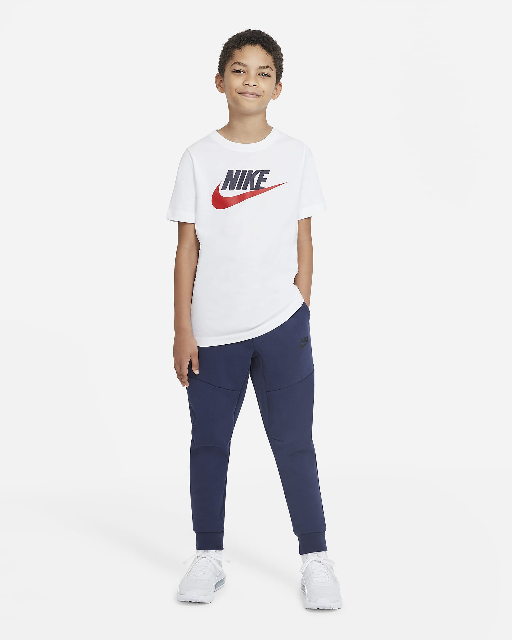 Nike Sportswear Big Kids' Cotton T-Shirt - White/Obsidian/University Red