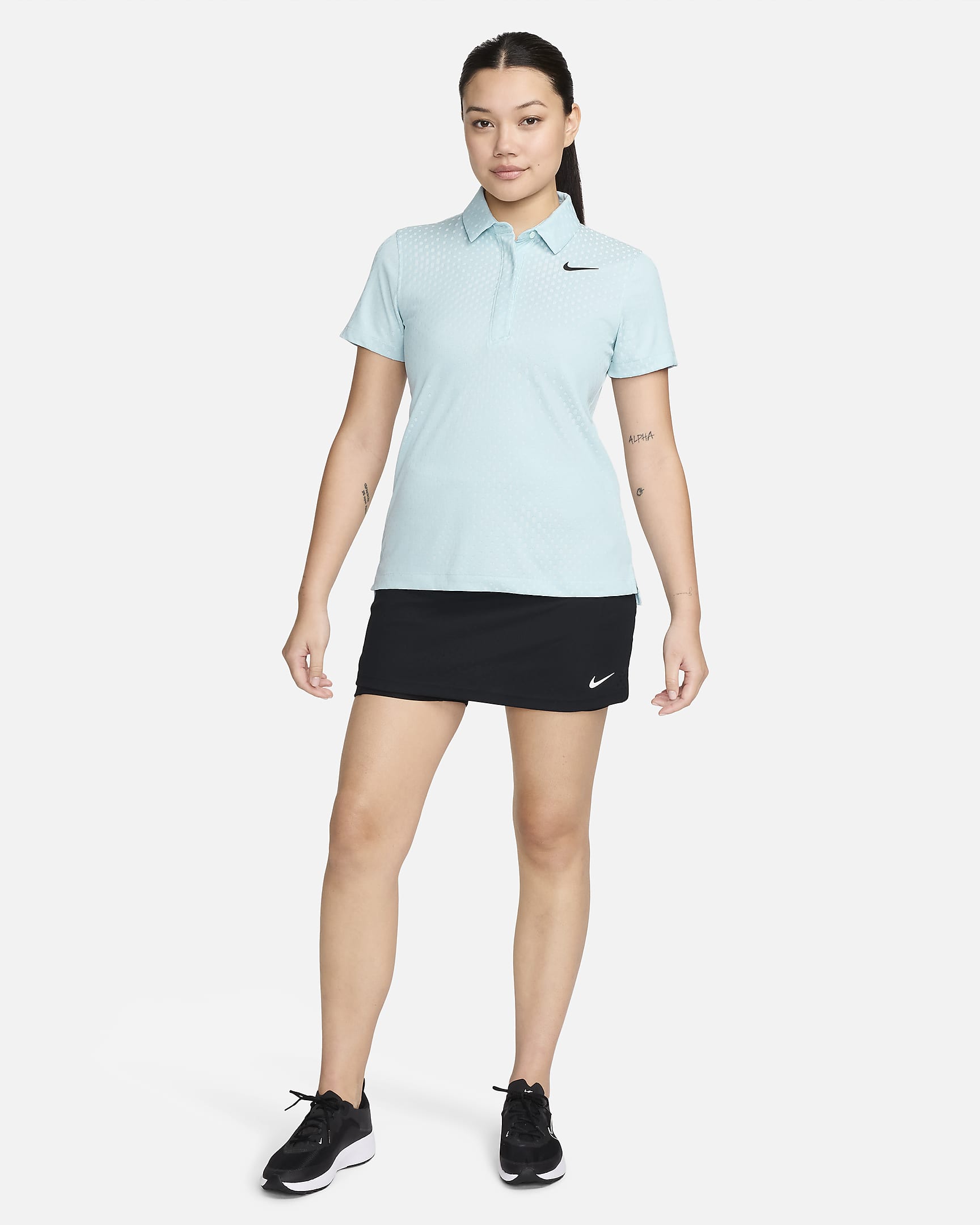 Nike Tour Dri-FIT-ADV-Kurzarm-Golf-Poloshirt für Damen - Ocean Bliss/Glacier Blue/Schwarz