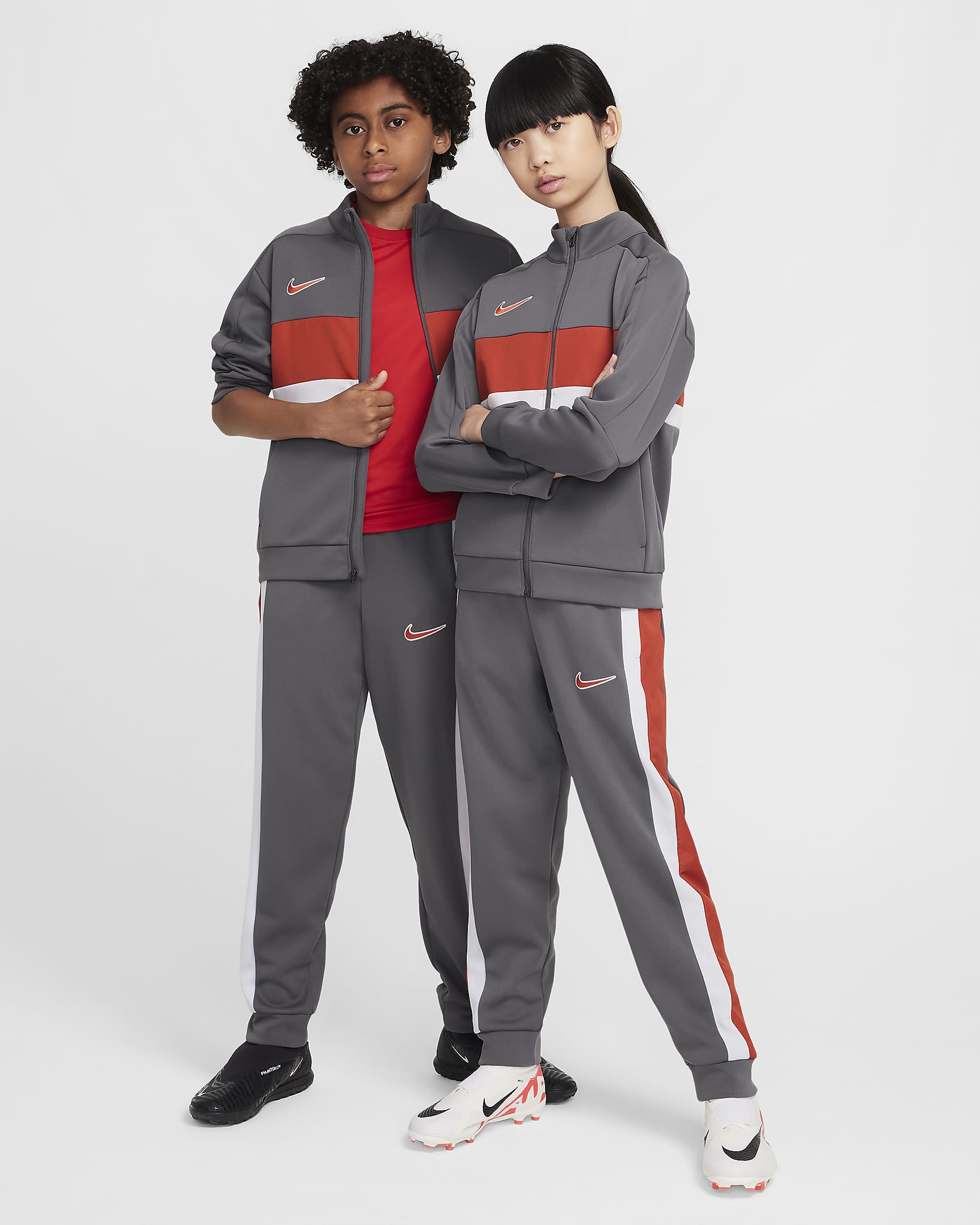 Nike Academy Big Kids' Dri-FIT Soccer Track Pants - Iron Grey/Dragon Red/Pure Platinum/Dragon Red