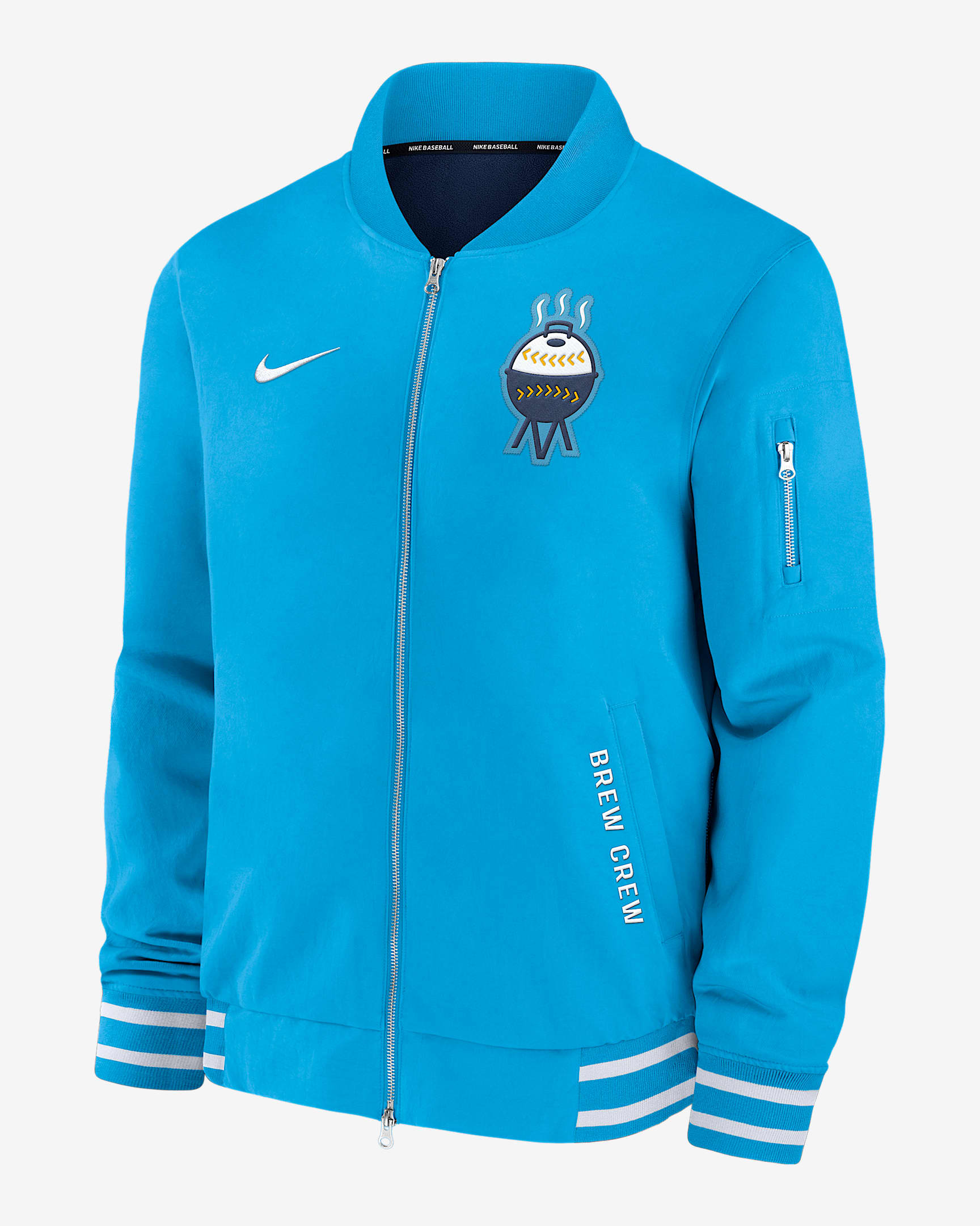 Milwaukee Brewers Authentic Collection City Connect Men's Nike MLB Full-Zip Bomber Jacket - Blue