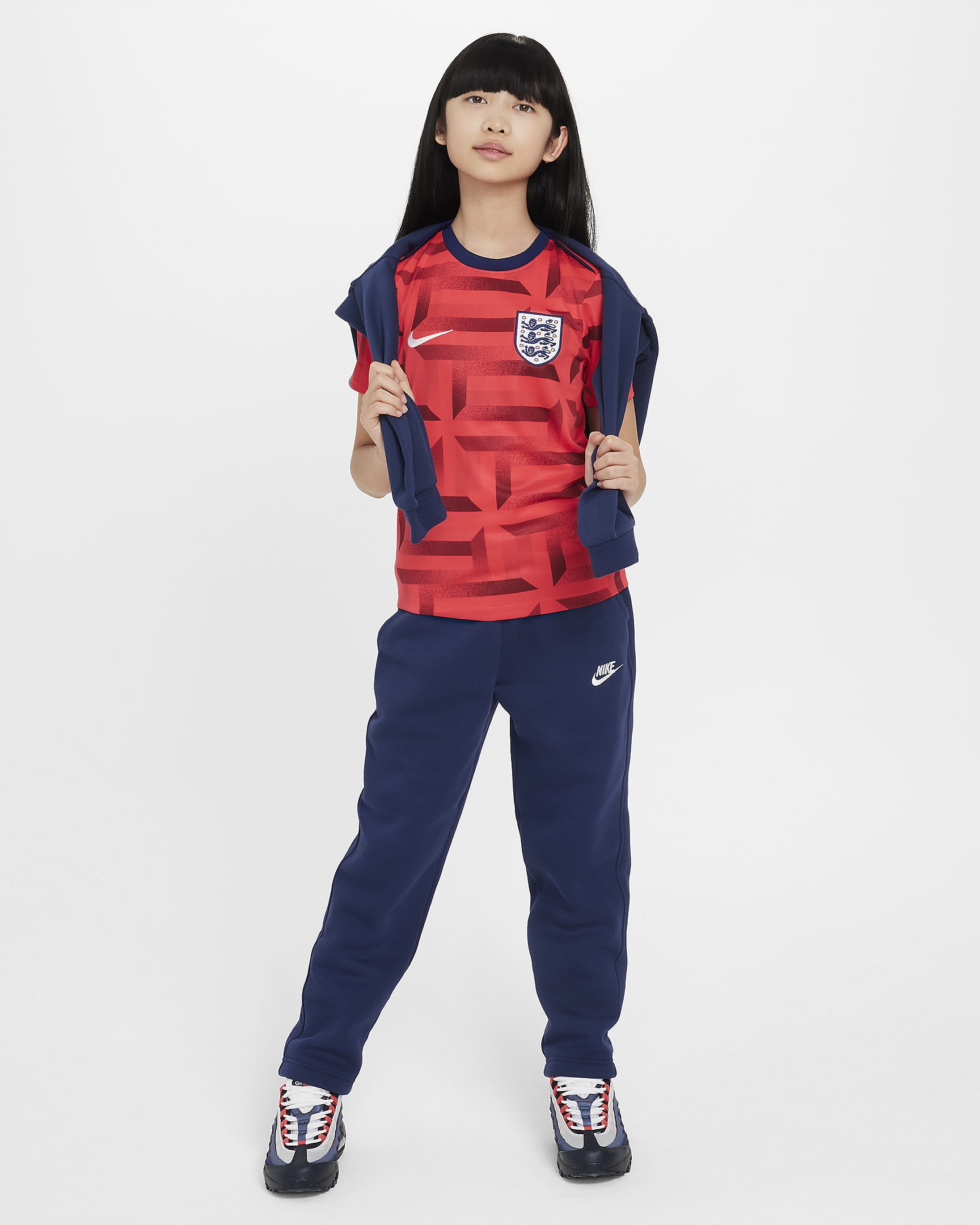 Haut de foot d'avant-match à manches courtes Nike Dri-FIT Angleterre Academy Pro pour ado - Siren Red/Blue Void/Blanc