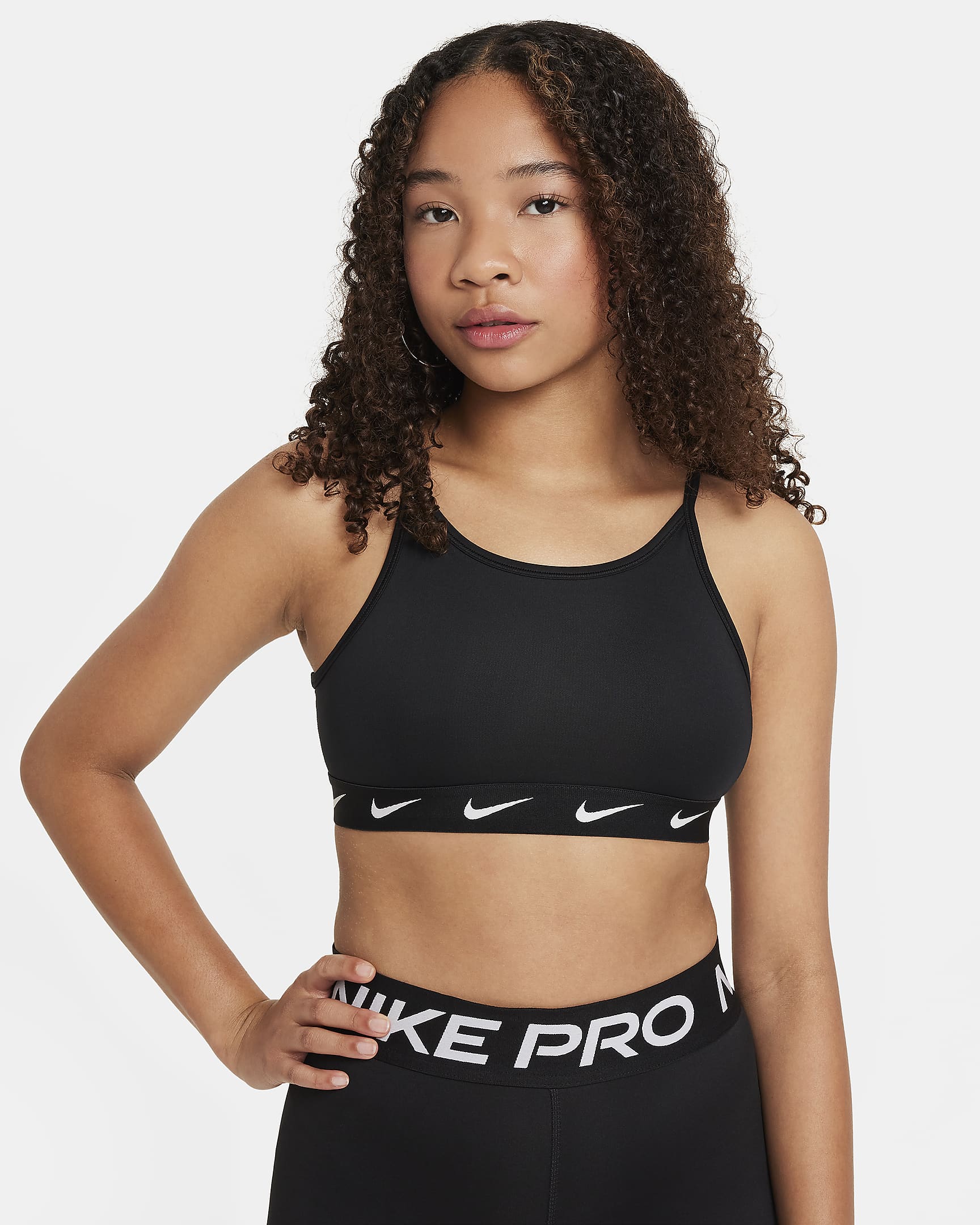 Nike One Big Kids' (Girls') Sports Bra - Black/White