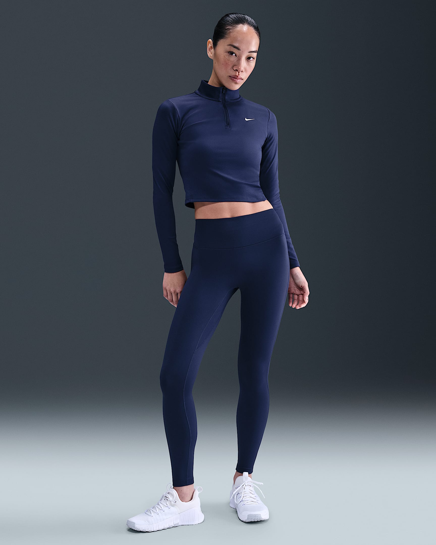 Nike One Seamless Front Women's High-Waisted Full-Length Leggings - Midnight Navy/White
