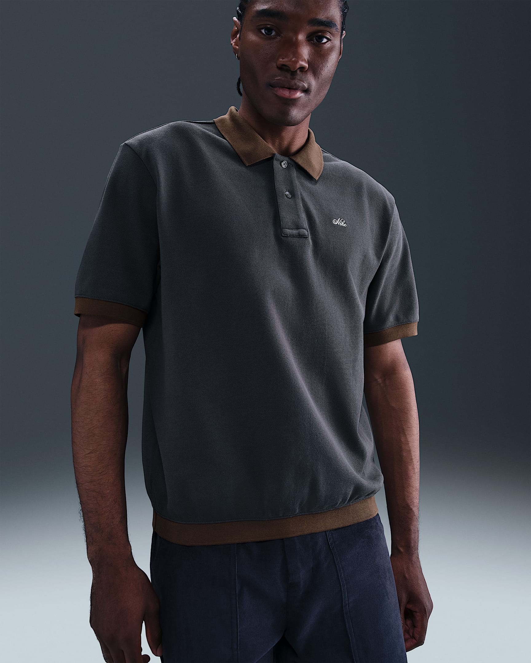 Nike Life Men's Heavyweight Polo - Anthracite/Baroque Brown/Light Khaki