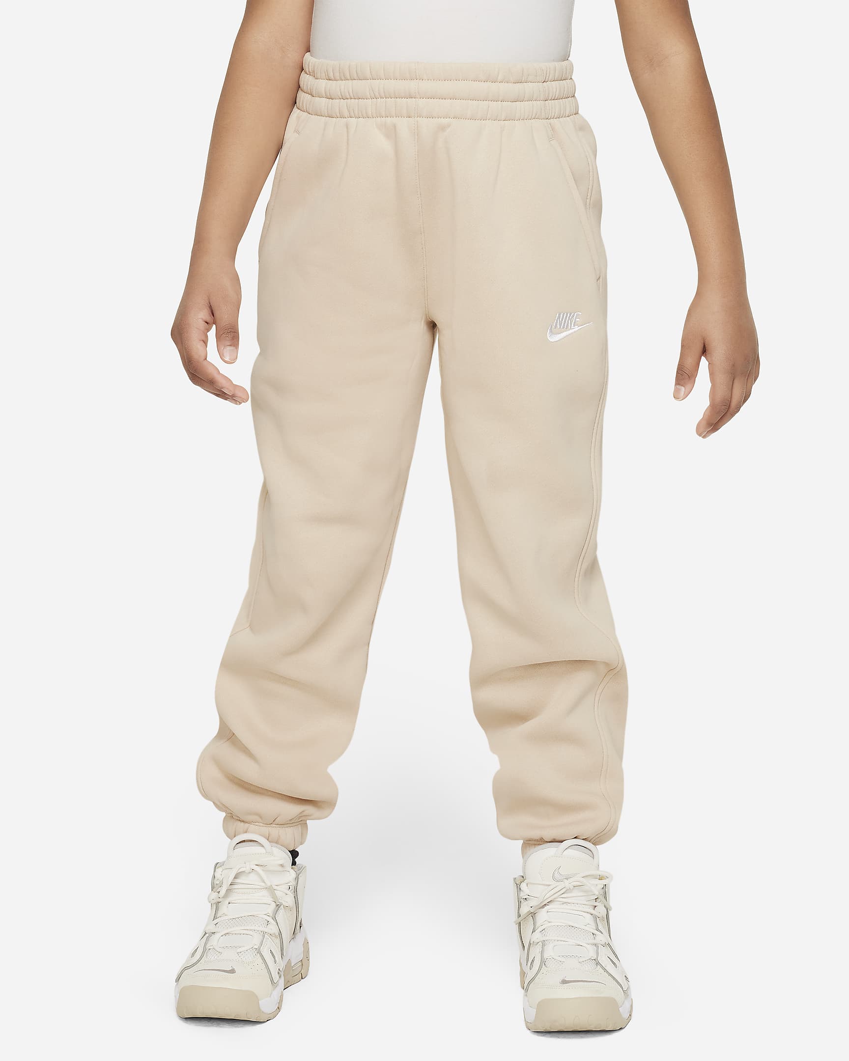 Nike Sportswear Club Fleece Older Kids' Loose Trousers - Sand Drift/Sand Drift/White