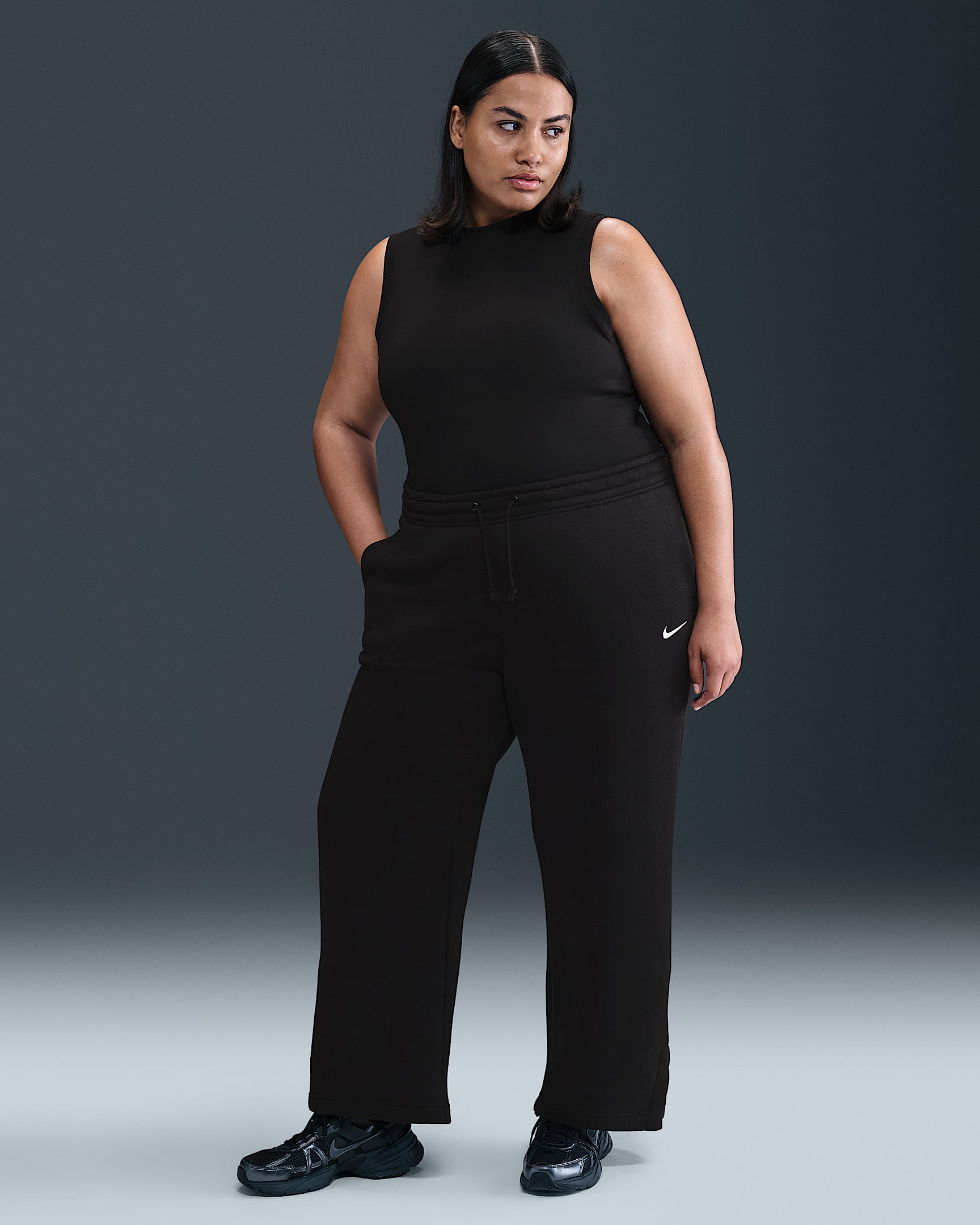 Nike Sportswear Phoenix Fleece Yüksek Belli Kadın Eşofman Altı (Büyük Beden) - Siyah/Sail