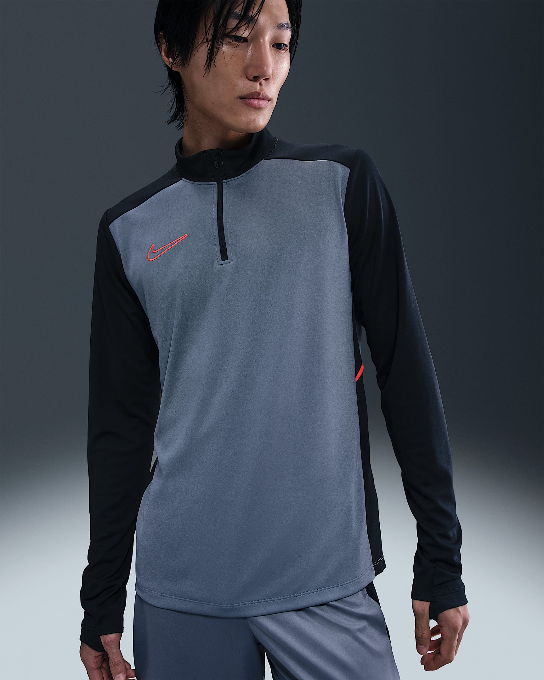Nike Academy Men's Dri-FIT Football Drill Top - Cool Grey/Black/Bright Crimson