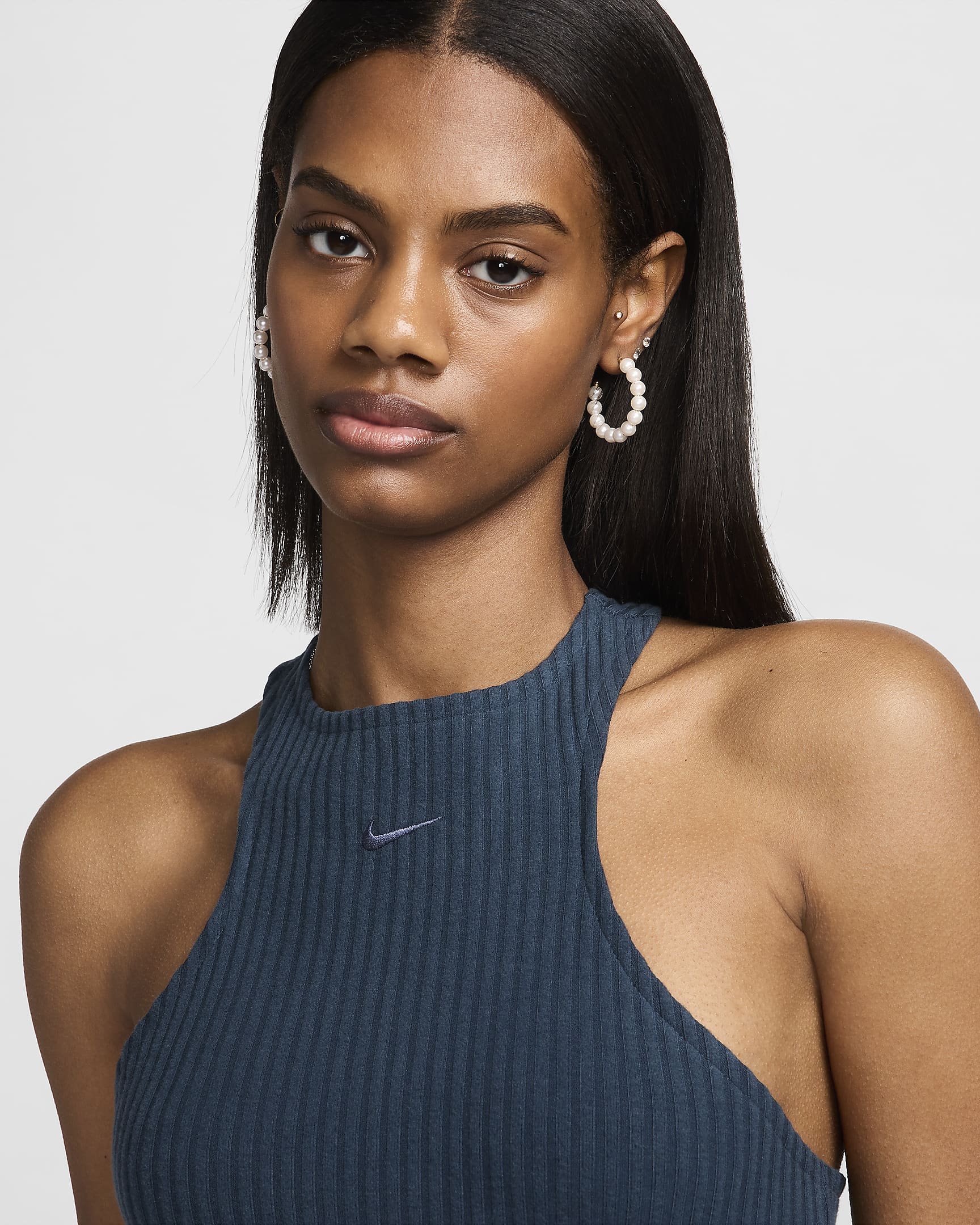 Nike Sportswear Chill Rib ärmelloses Midi-Kleid mit schmaler Passform (Damen) - Armory Navy/Armory Navy