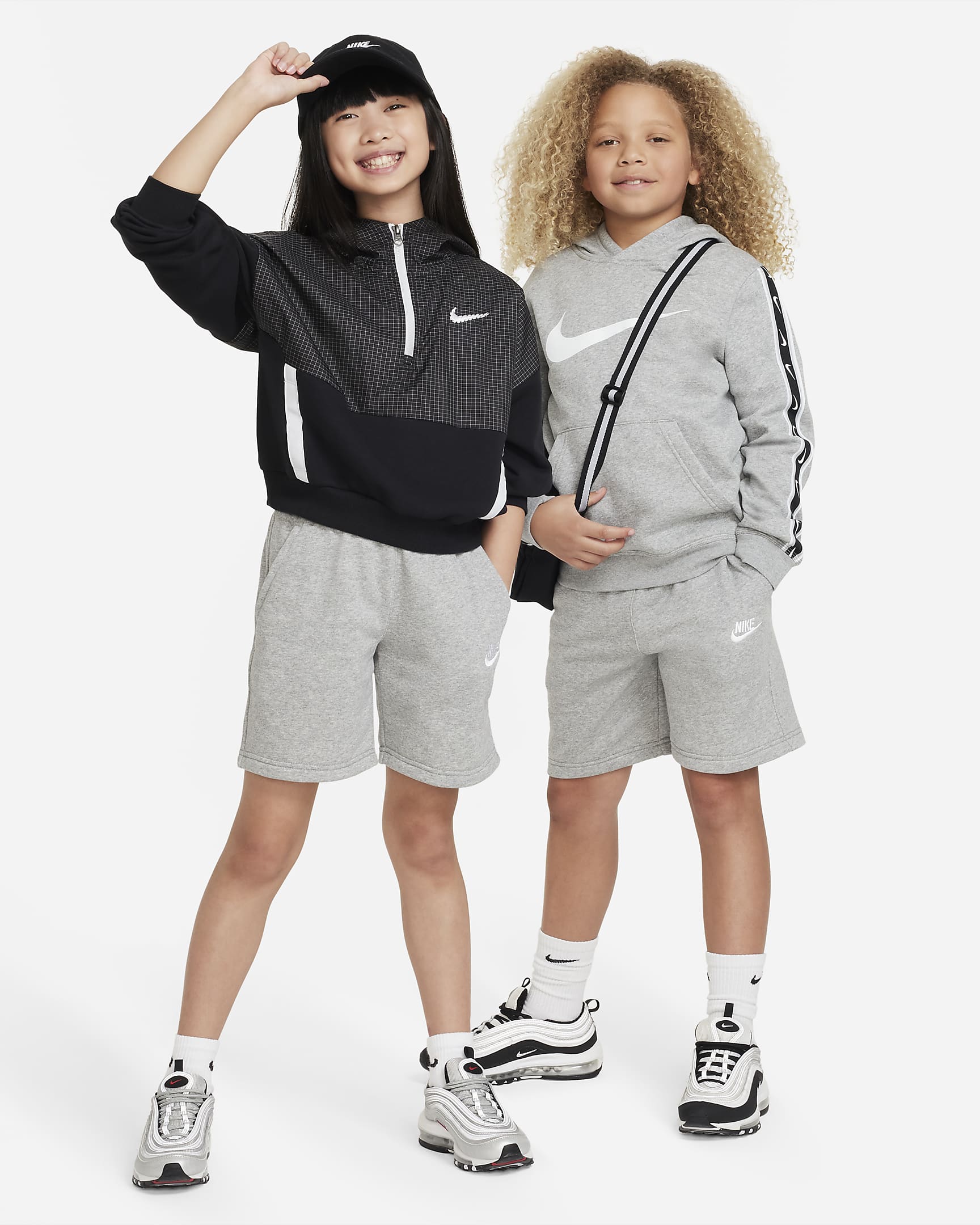 Nike Sportswear Club Fleece Big Kids' French Terry Shorts - Dark Grey Heather/Base Grey/White