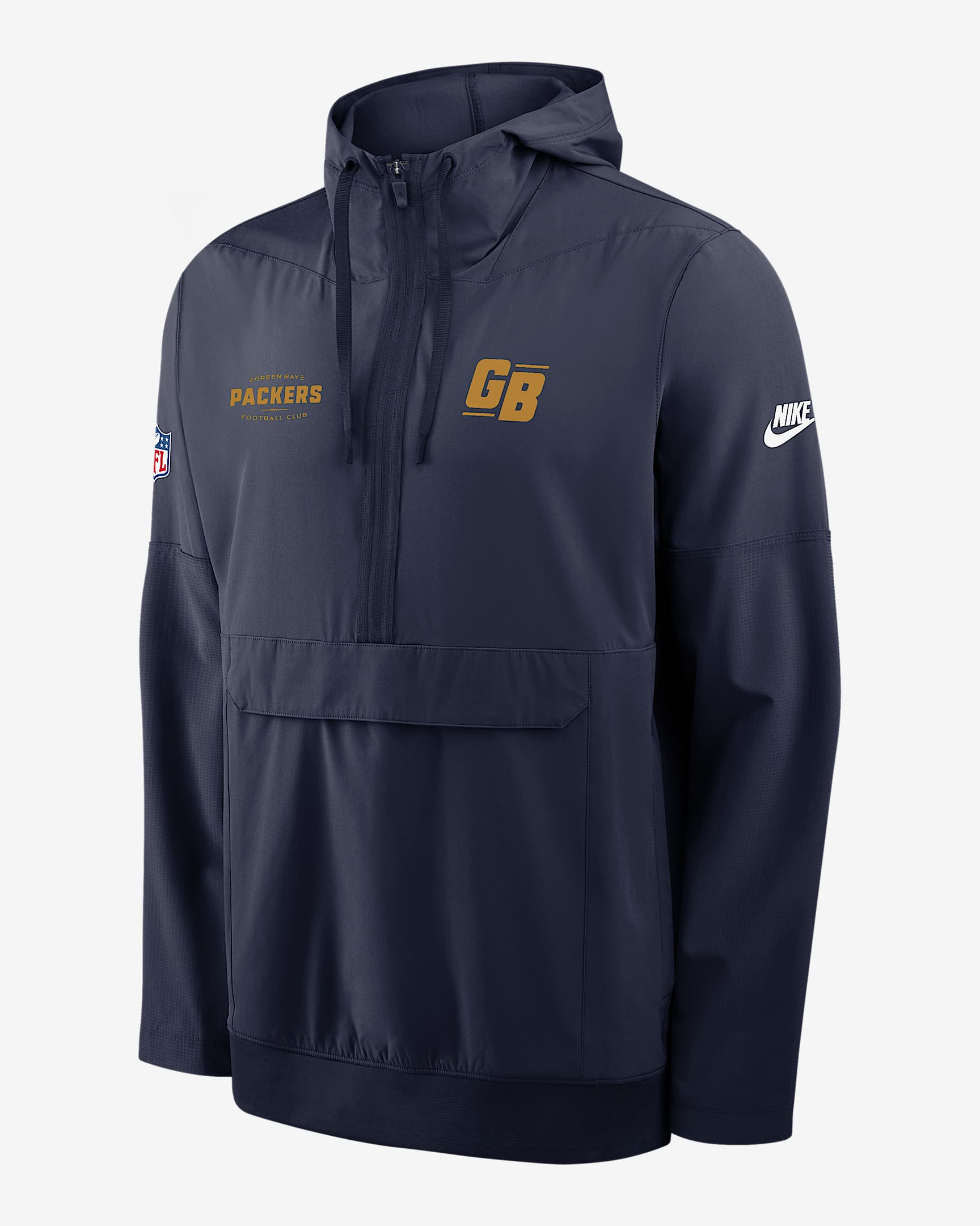Chamarra Nike de la NFL de medio cierre con gorro para hombre Green Bay Packers Alt Option Route Anorak - Azul marino