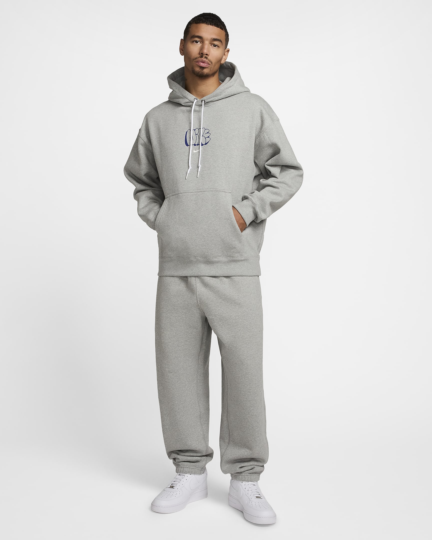 Nike Solo Swoosh Men's Fleece Hoodie - Dark Grey Heather/Sail