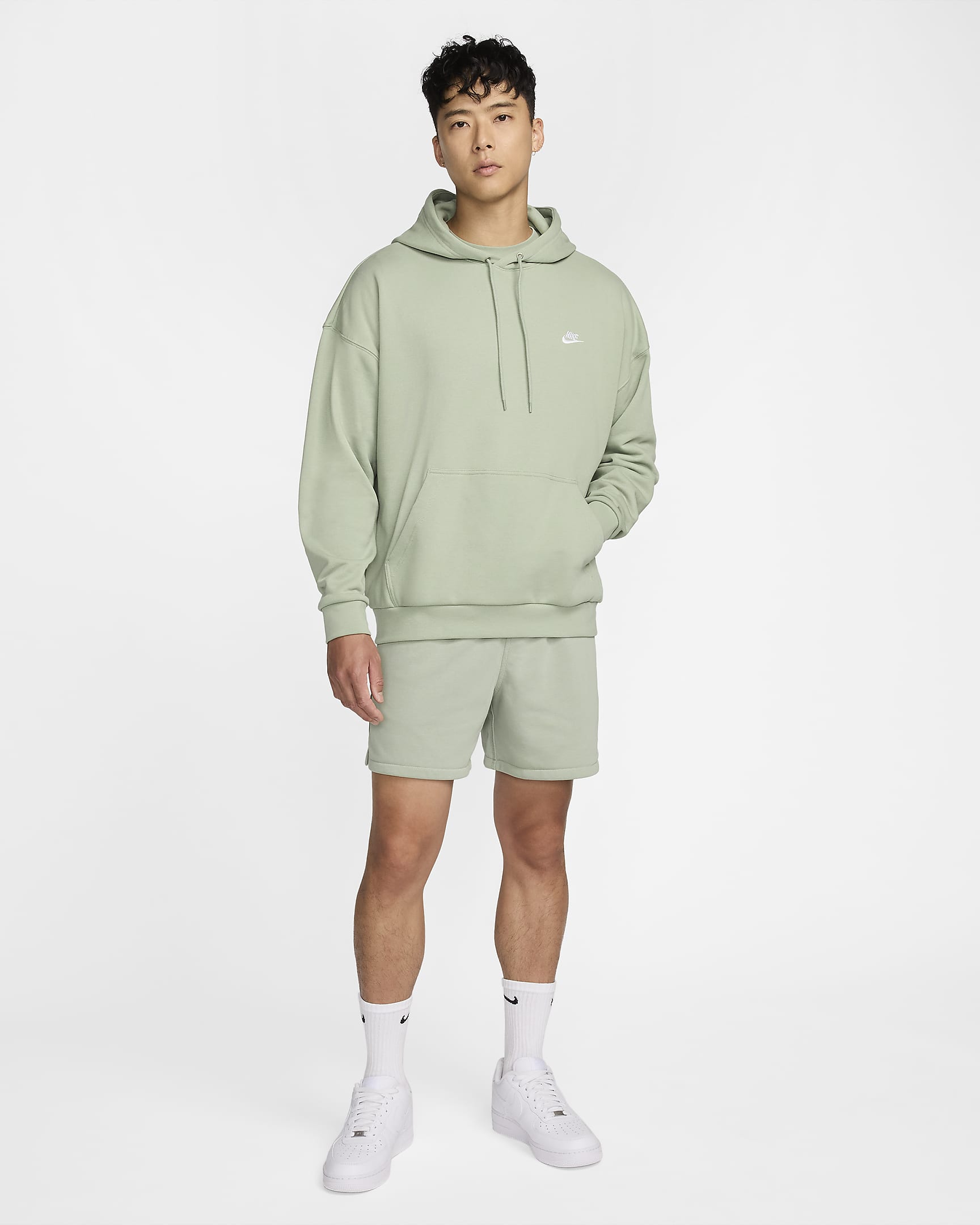 Nike Club Fleece Men's Oversized French Terry Pullover Hoodie - Jade Horizon/Jade Horizon/White