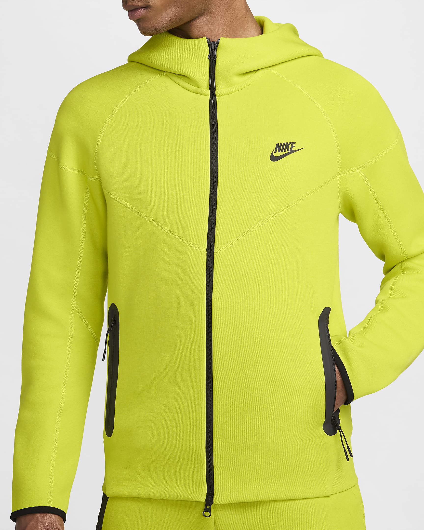 Sudadera con gorro de cierre completo para hombre Nike Sportswear Tech Fleece Windrunner - Cactus brillante/Negro