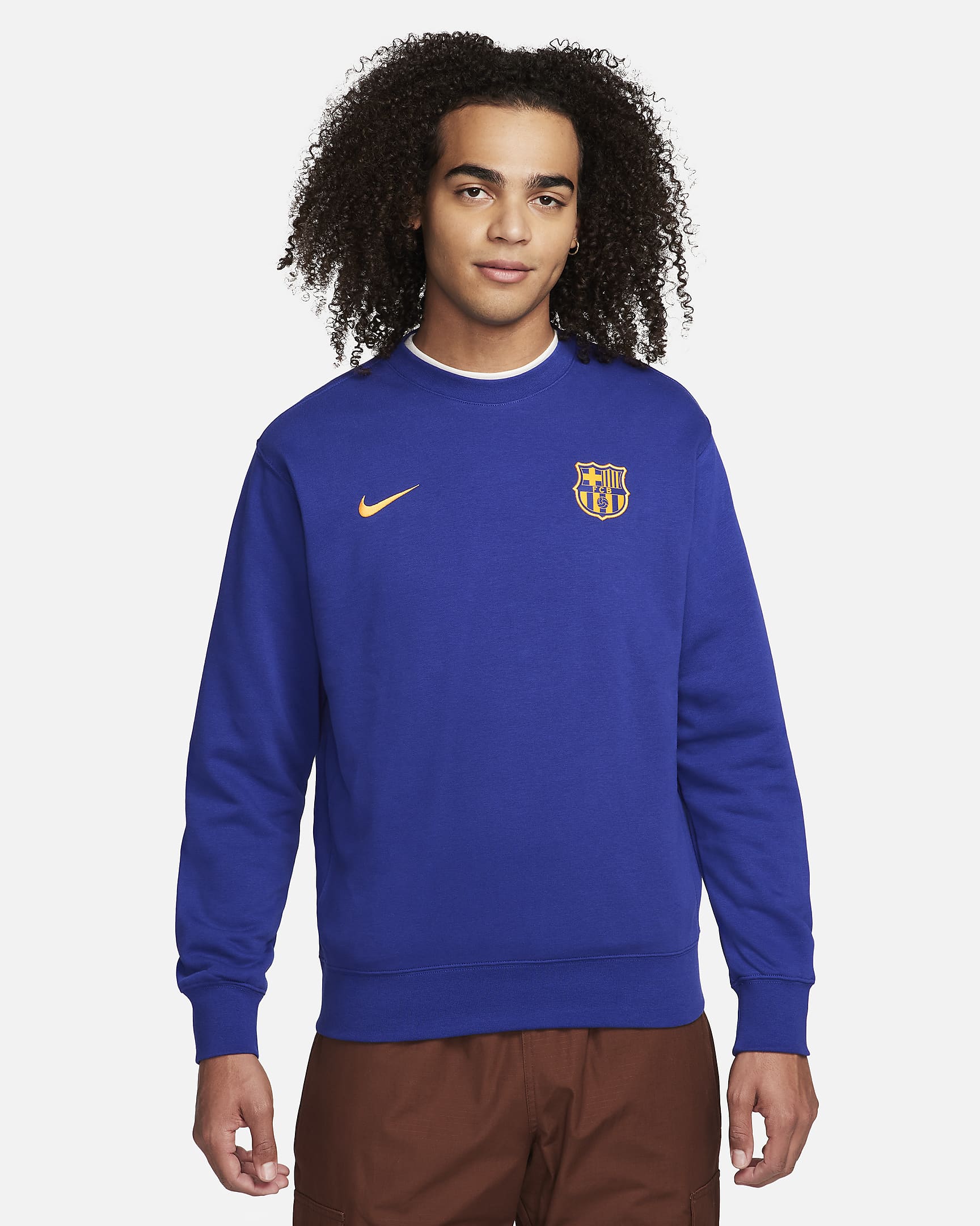 FC Barcelona Club Men's Nike Soccer Crew-Neck Sweatshirt - Deep Royal Blue/University Gold