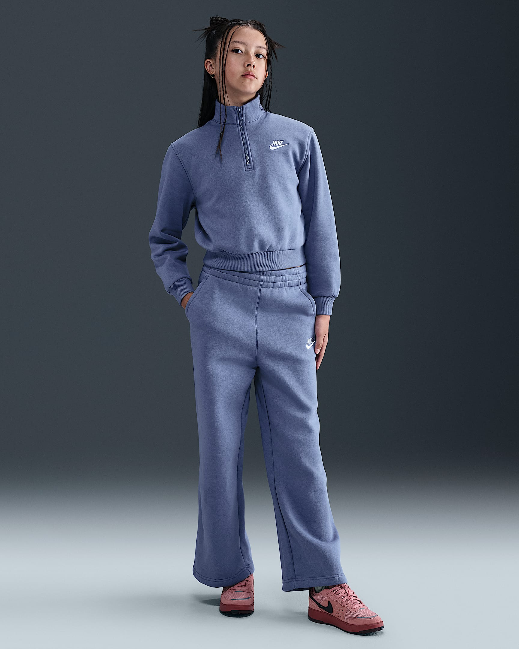 Nike Sportswear Club Fleece Girls' Wide-Leg Pants - World Indigo/World Indigo/White