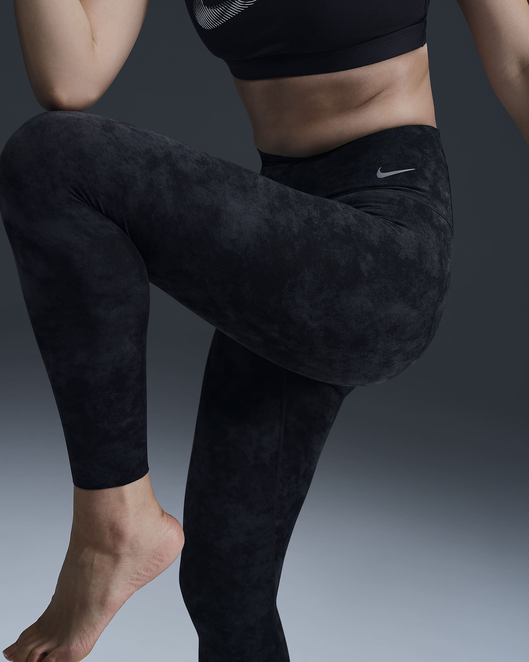 Nike Zenvy Tie-Dye Women's Gentle-Support High-Waisted 7/8 Leggings - Black/Black