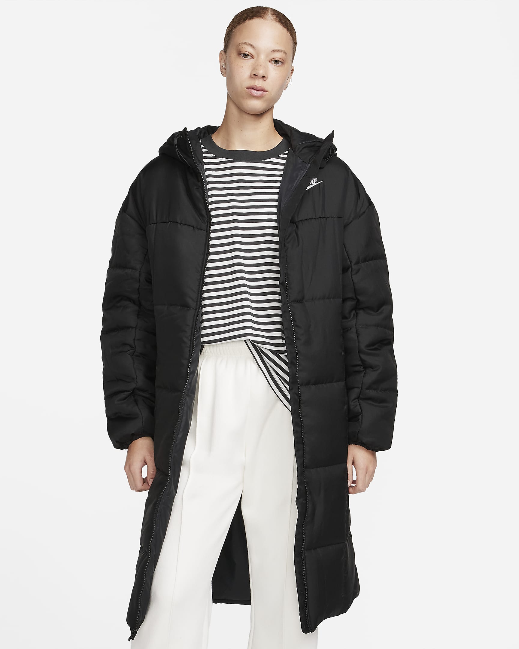 Parka à capuche ample Therma-FIT Nike Sportswear Classic Puffer pour femme - Noir/Blanc