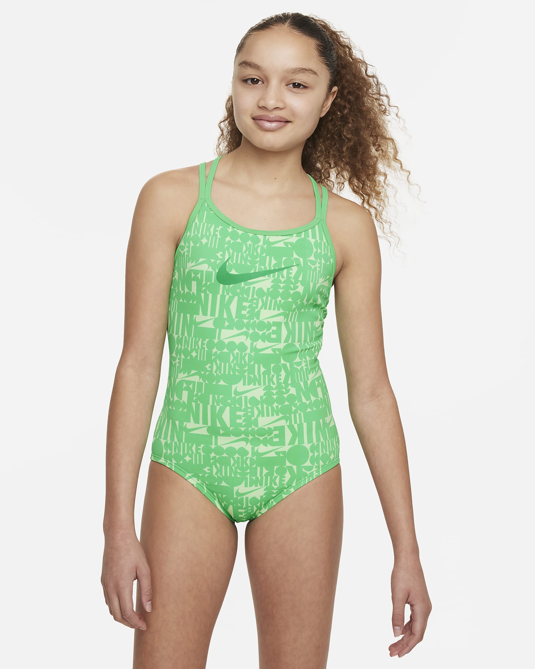 Traje de baño de una sola pieza con espalda en T para niña talla grande Nike Swim Retro Flow - Verde impacto