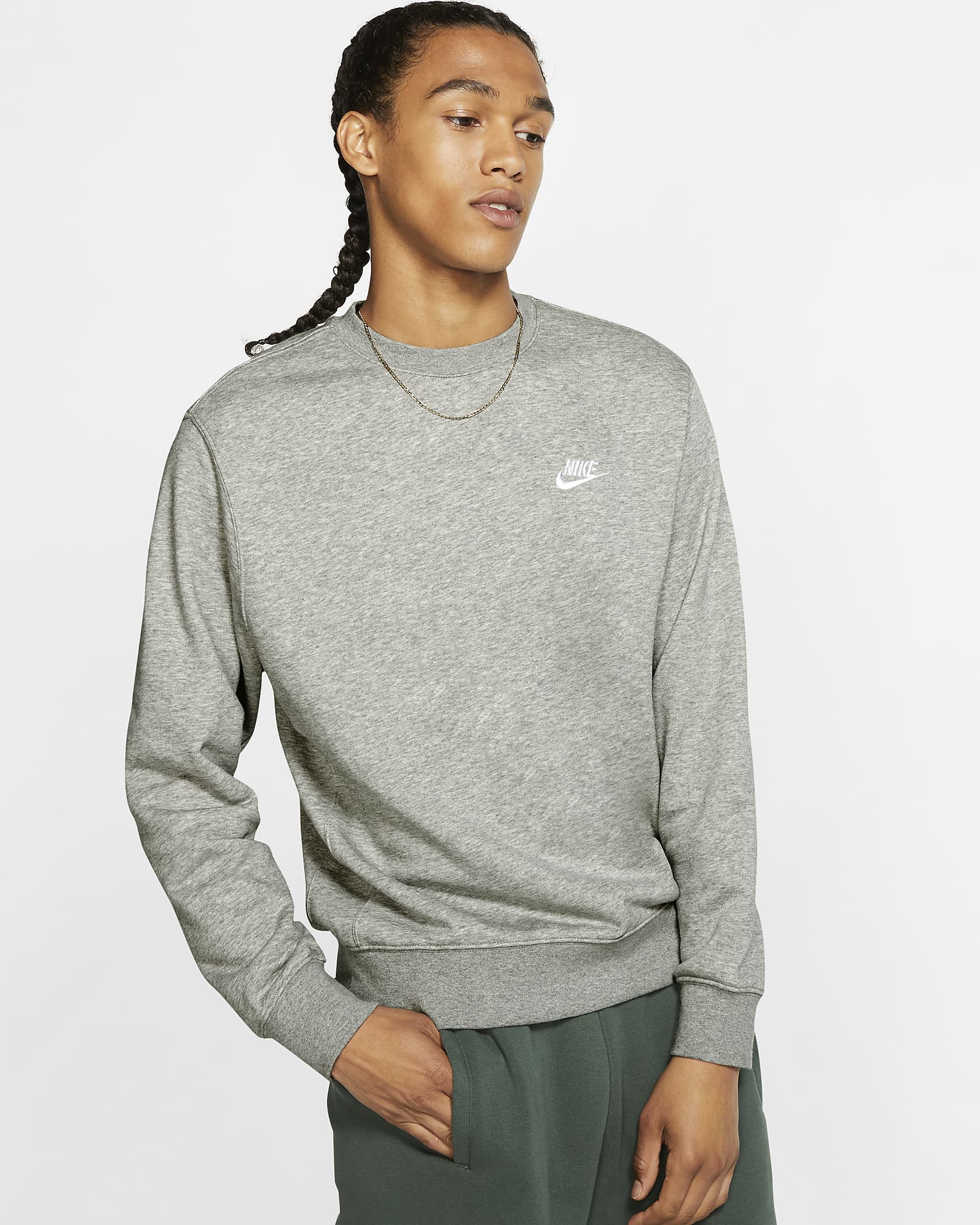 Maglia a girocollo in French Terry Nike Sportswear - Uomo - Dark Grey Heather/Bianco