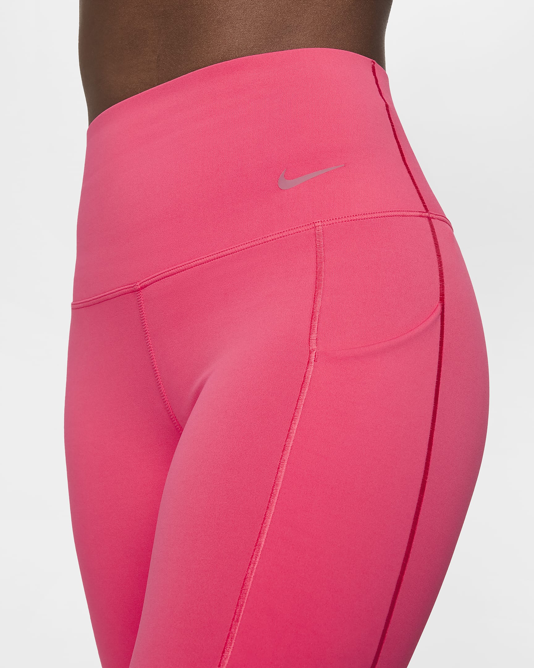 Leggings de 7/8 de tiro alto y sujeción media con bolsillos para mujer Nike Universa - Rosa margarita/Negro