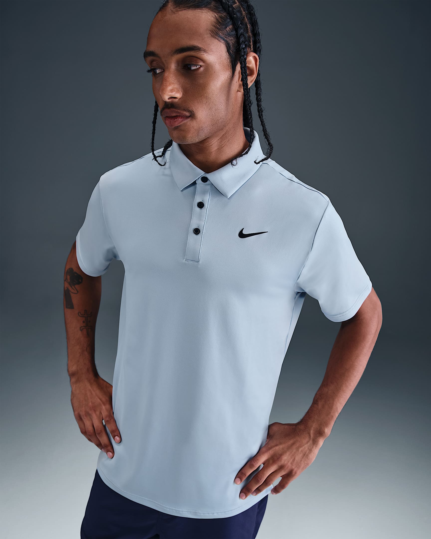 Męska gładka koszulka polo do golfa Dri-FIT Nike Tour - Light Armory Blue/Czerń