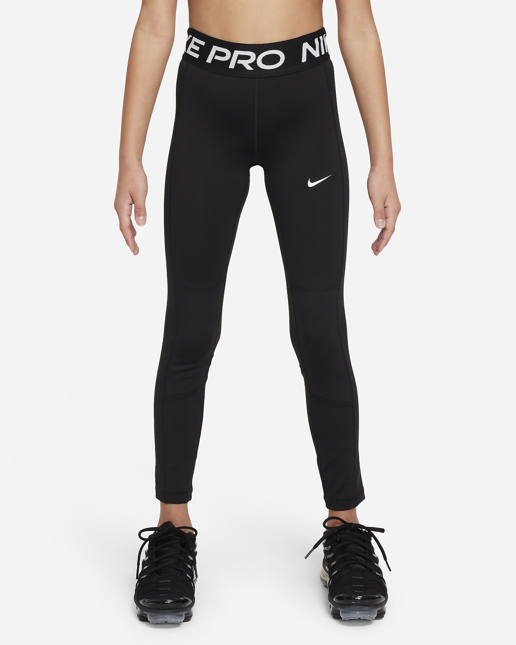 Nike Pro Leak Protection: Dívčí menstruační legíny Dri-FIT - Černá/Bílá