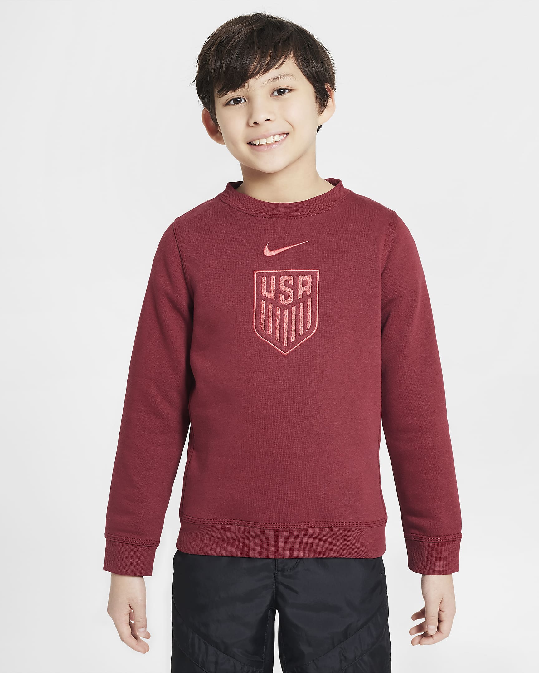 USMNT Club Big Kids' (Boys') Nike Soccer Crew-Neck Sweatshirt - Team Red/Adobe