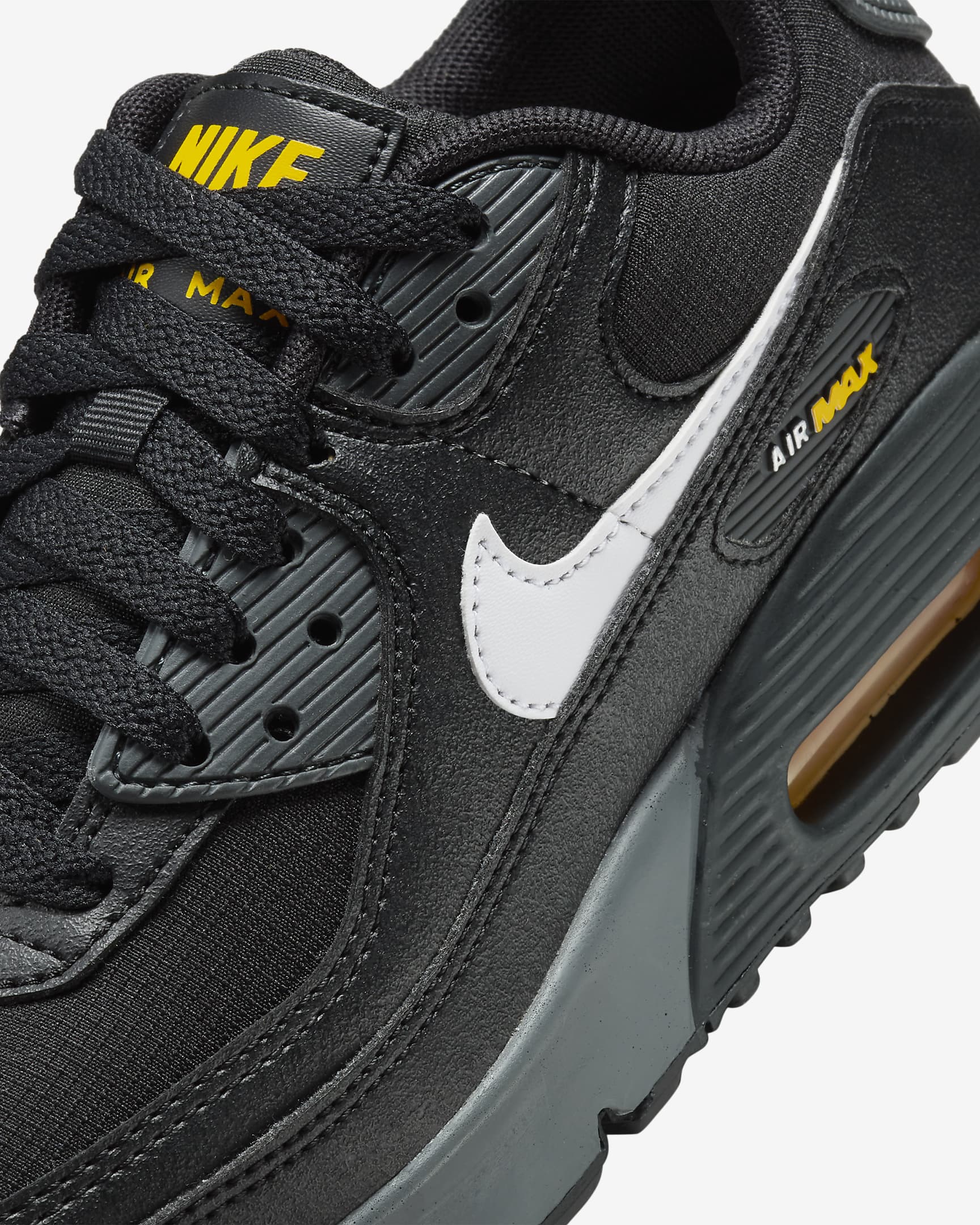 Nike Air Max 90 Schuhe für ältere Kinder - Schwarz/University Gold/Dark Smoke Grey/Weiß