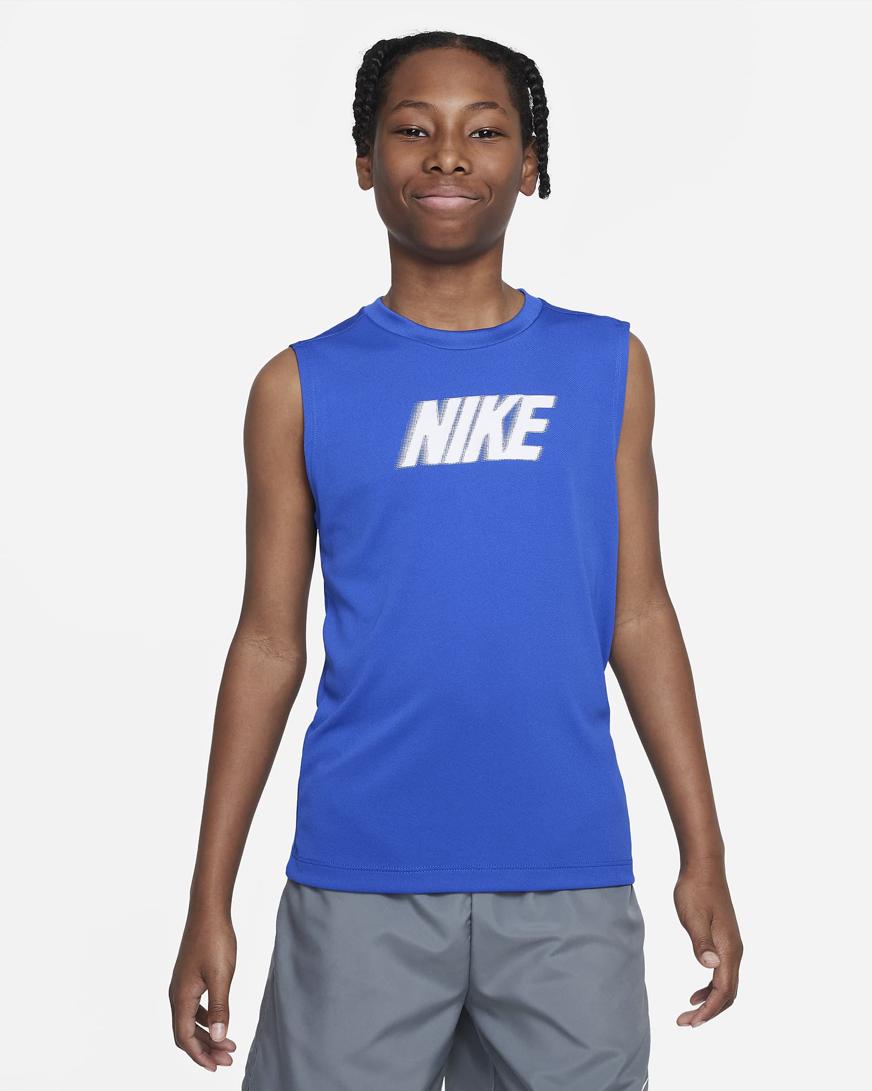 Top de entrenamiento sin mangas para niños talla grande Nike Dri-FIT Multi+ - Royal juego/Blanco