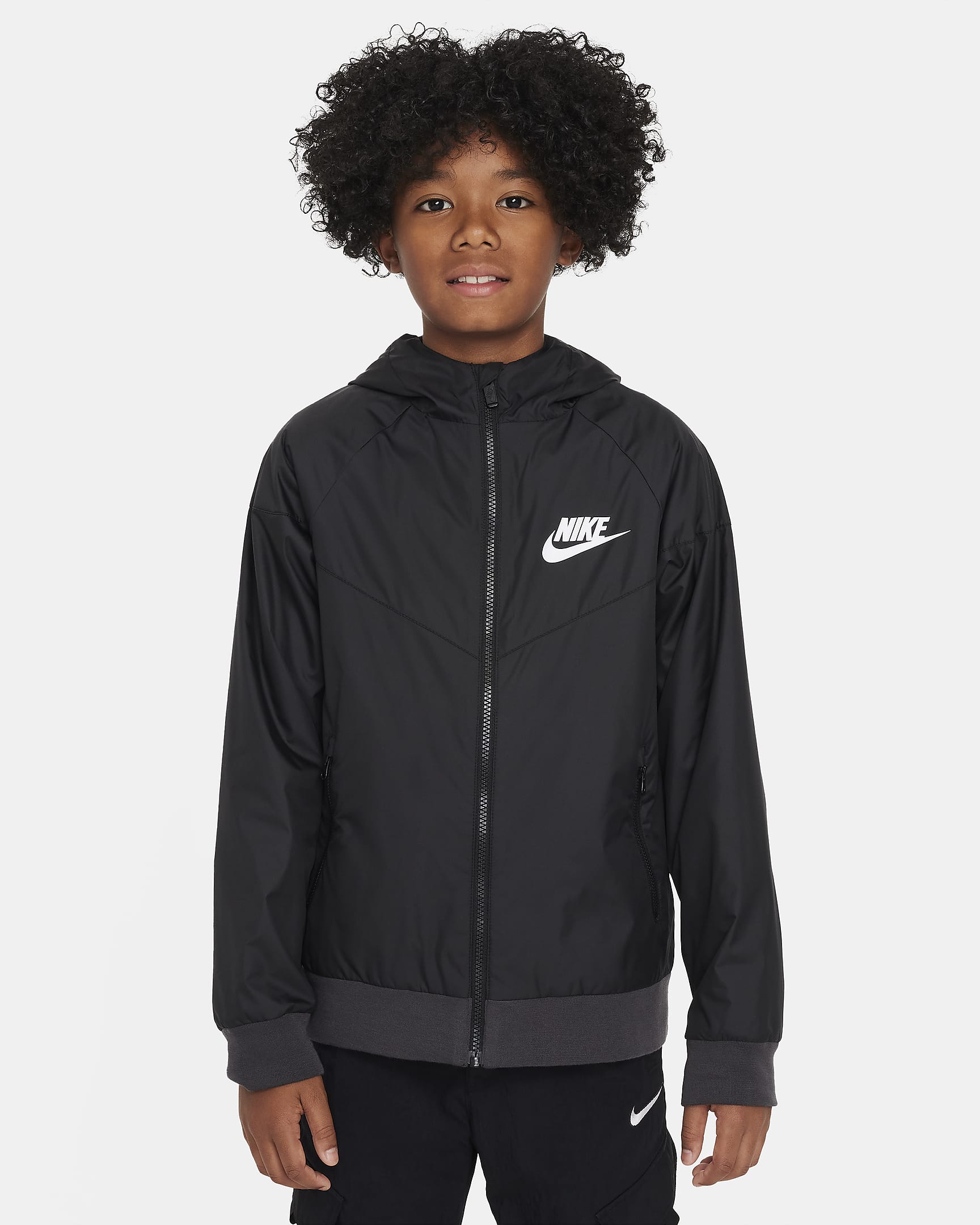 Nike Sportswear Windrunner Kapüşonlu Genç Çocuk Ceketi - Siyah/Siyah/Siyah/Beyaz