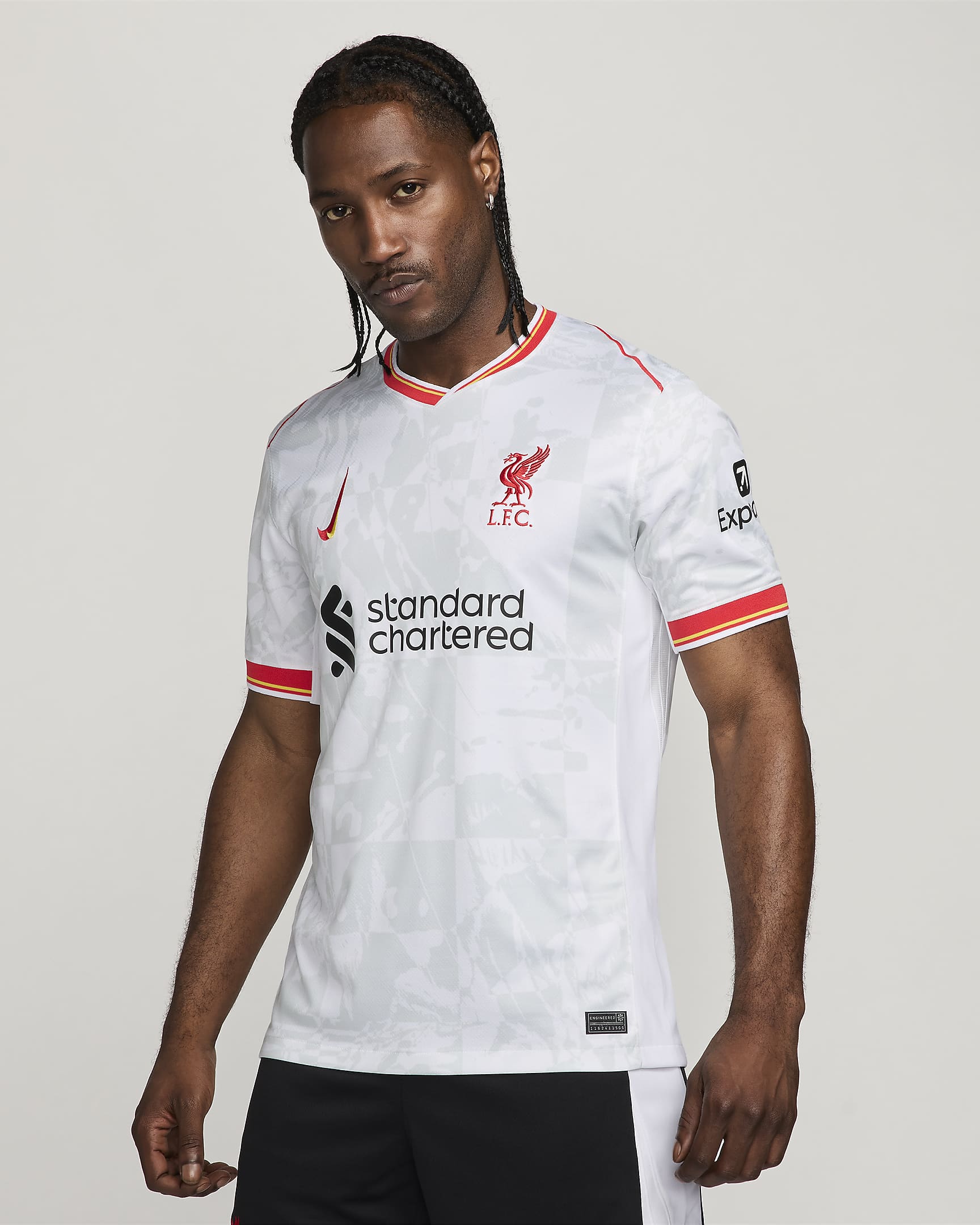 Liverpool FC 2024/25 Stadium (tredjedrakt) Nike Dri-FIT Replica fotballdrakt til herre - Hvit/Pure Platinum/Svart/Global Red