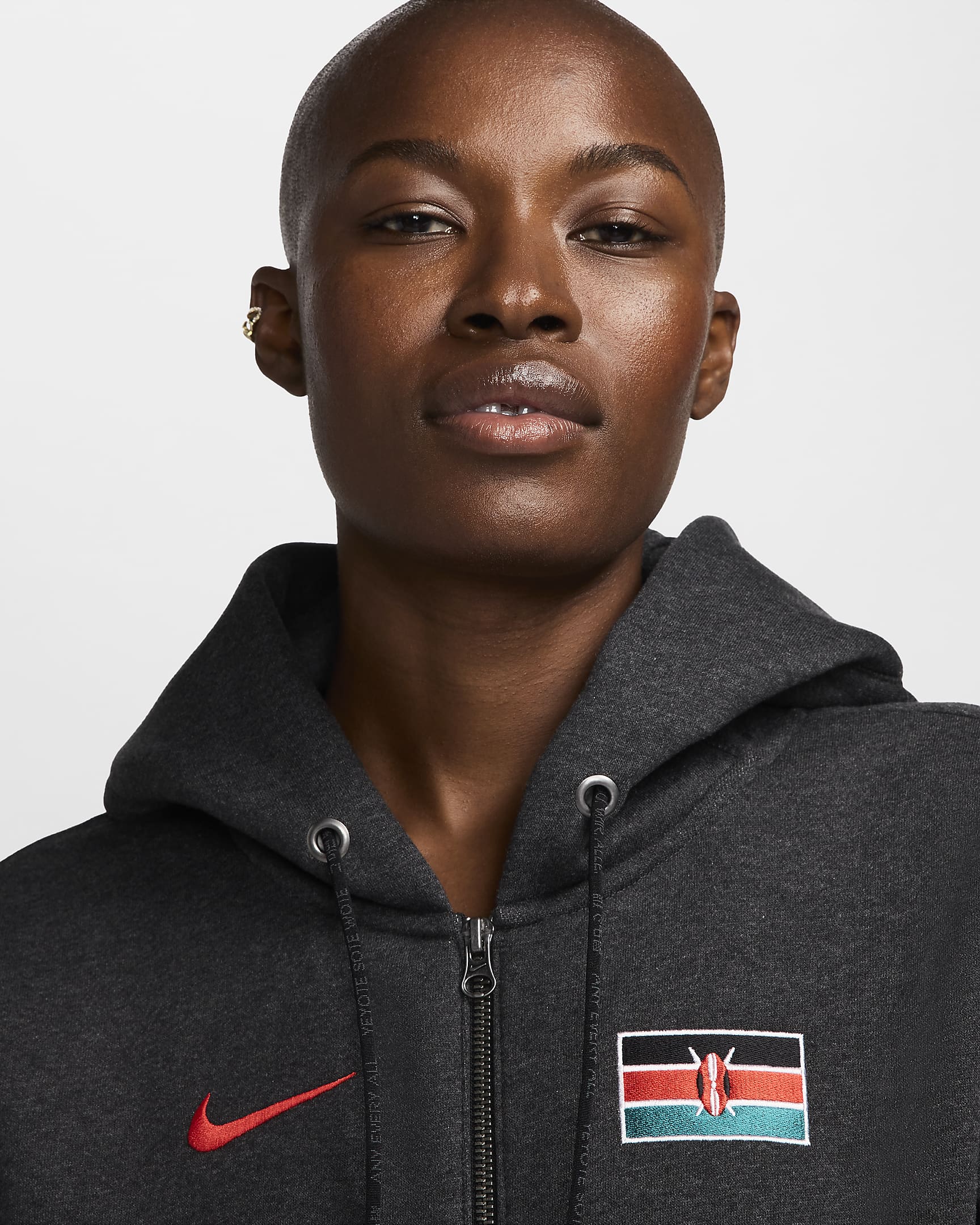 Team Kenya Phoenix Fleece Women's Nike Full-Zip Oversized Hoodie - Black Heather/Key Lime/Black/Chile Red