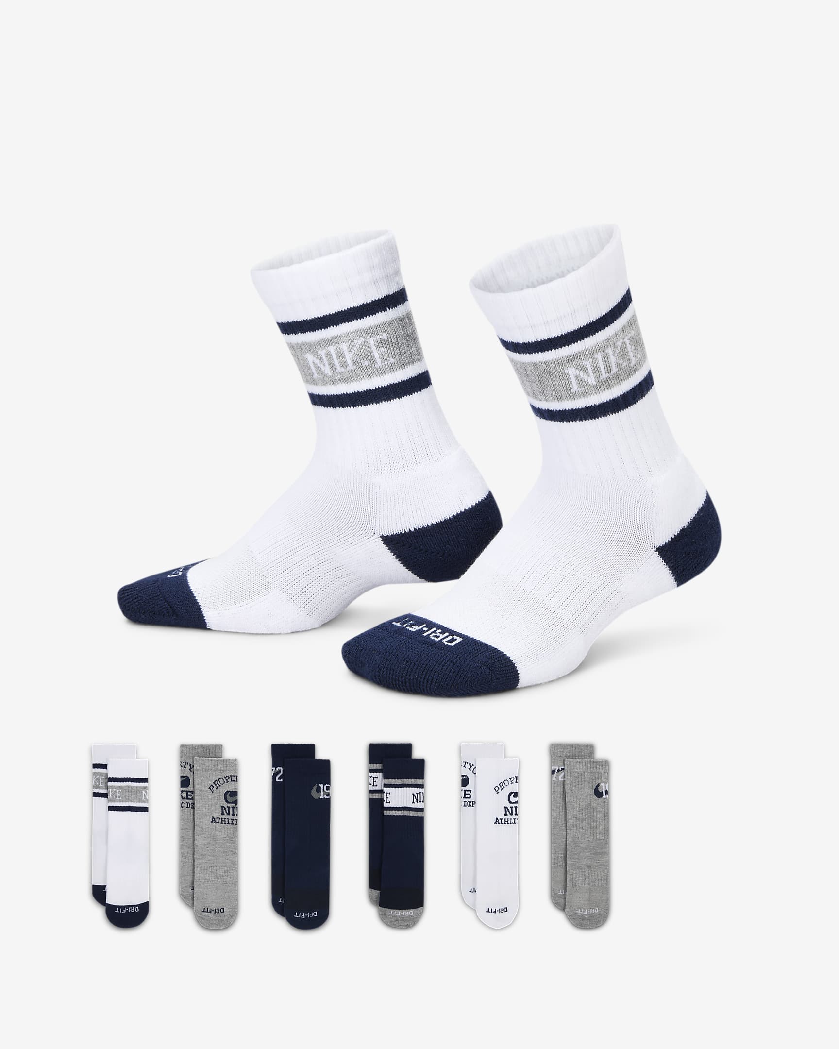 Nike Little Kids' Dri-FIT Varsity Crew Socks (6 Pairs) - White