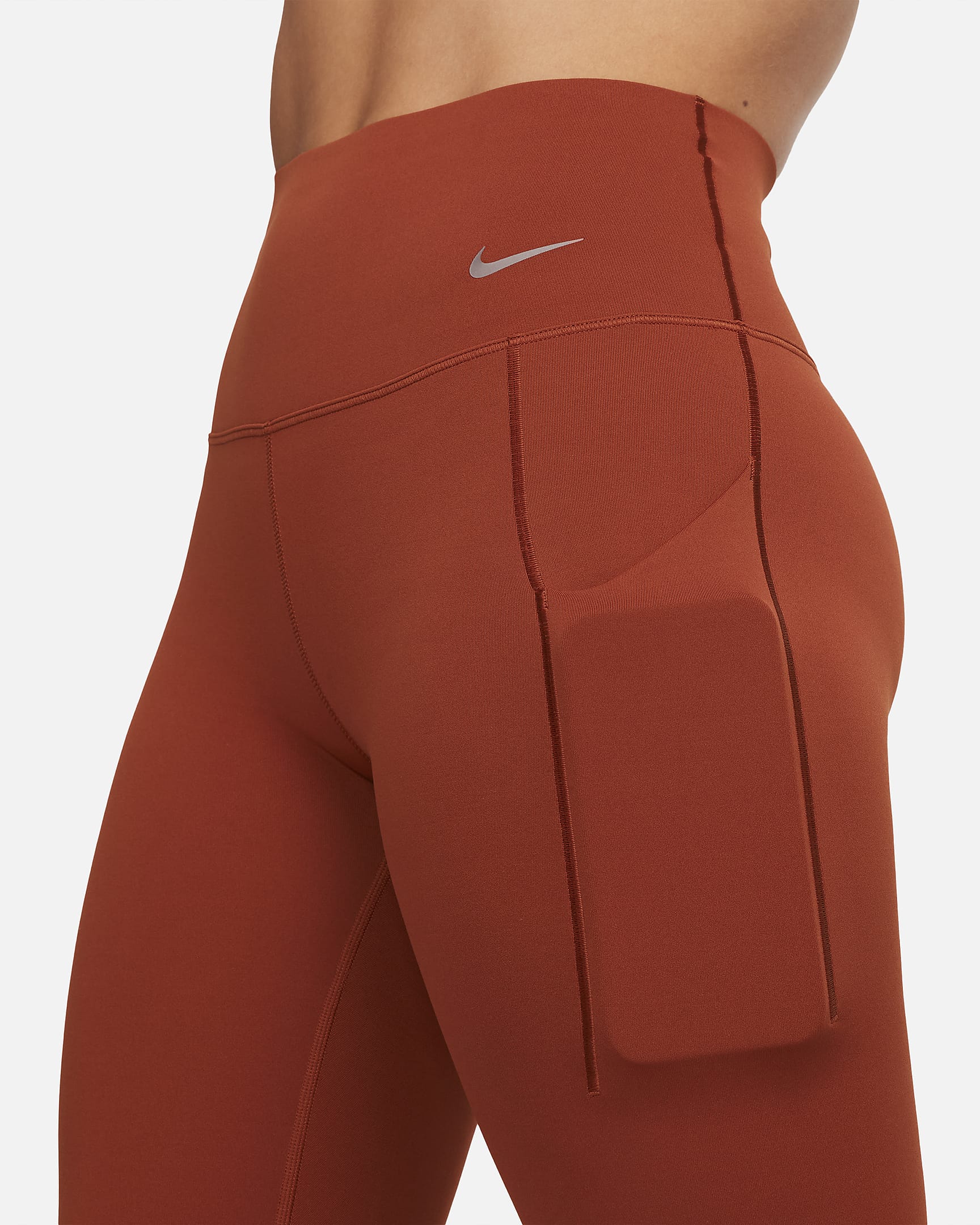 Leggings de 7/8 de tiro alto y sujeción media con bolsillos para mujer Nike Universa - Naranja fuerte/Negro