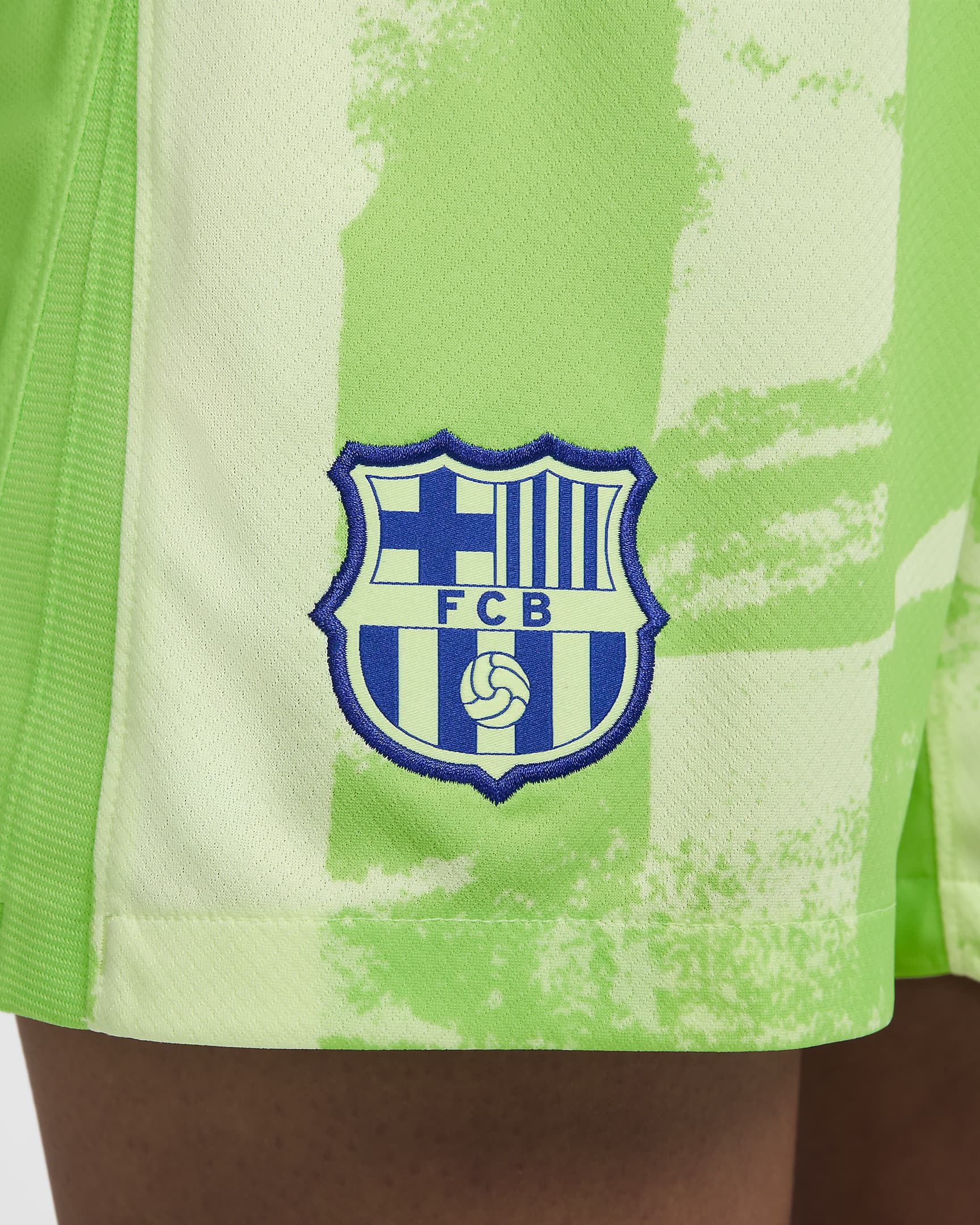 3e short de foot replica Nike Dri-FIT FC Barcelona 2024/25 Stadium pour femme - Barely Volt/Lime Blast/Old Royal