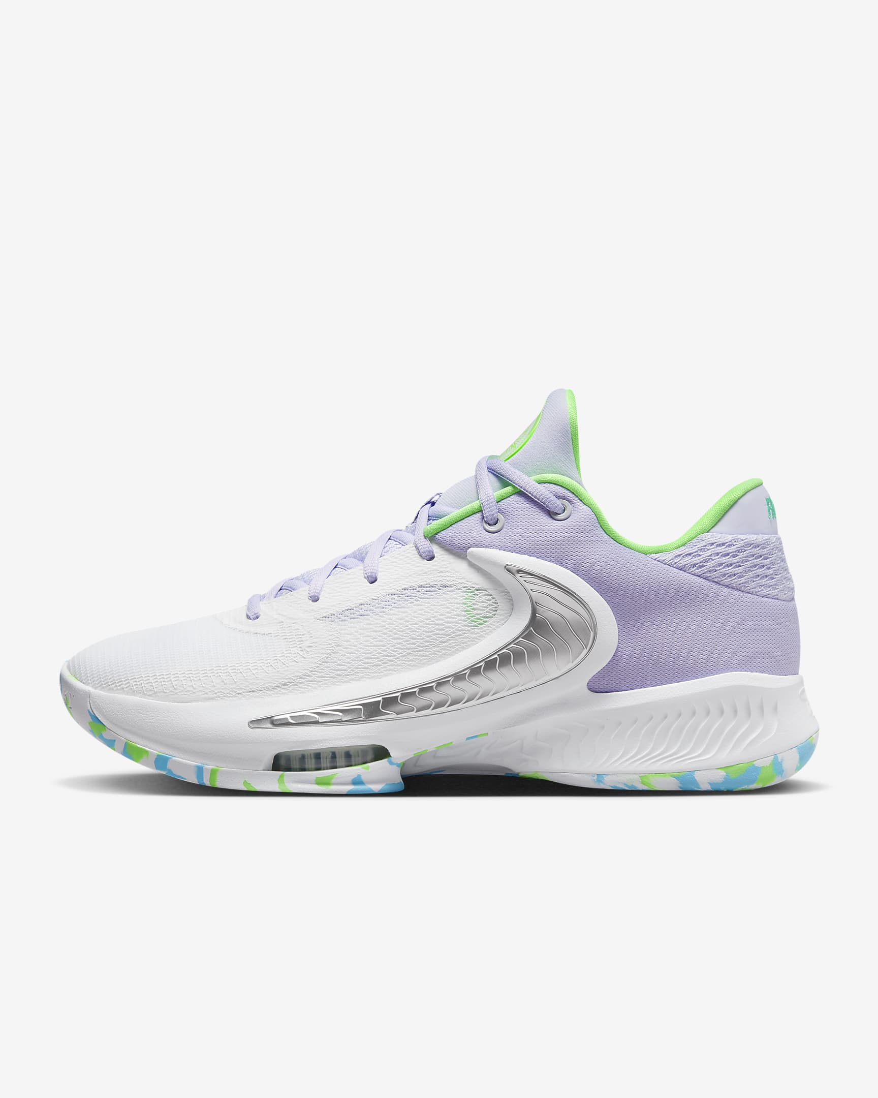 Giannis Freak 4 Basketball Shoes - White/Black/Stadium Green/Oxygen Purple