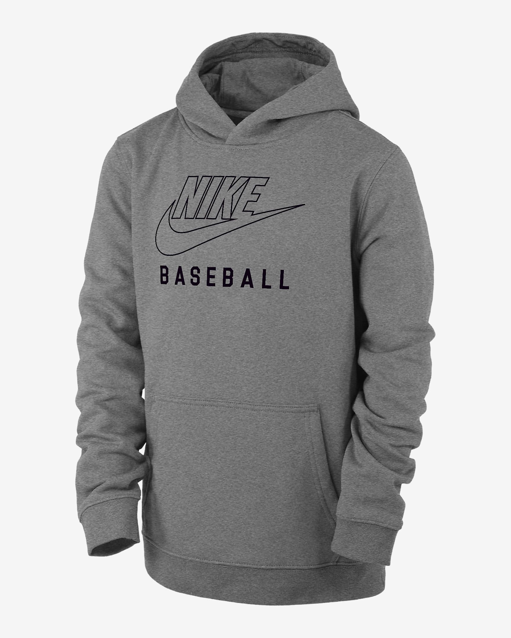 Nike Swoosh Club Fleece Big Kids' Baseball Pullover Hoodie - Dark Grey Heather